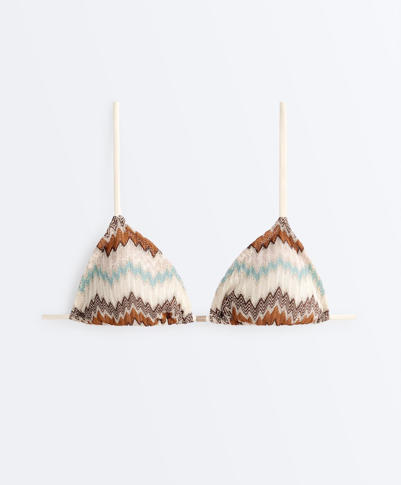 Zigzag crochet triangle bikini top — AQUA GREEN