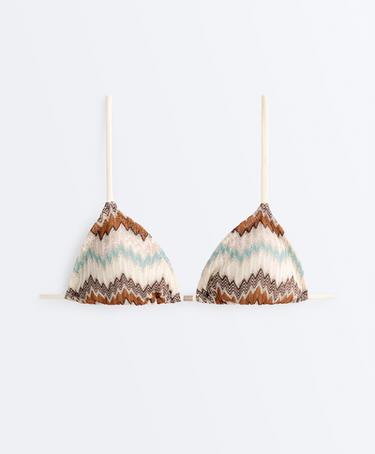 Zigzag crochet triangle bikini top — AQUA GREEN 9