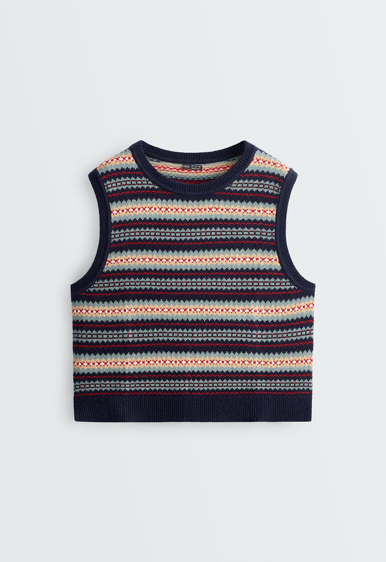 Wool blend jacquard knit vest — INK BLUE