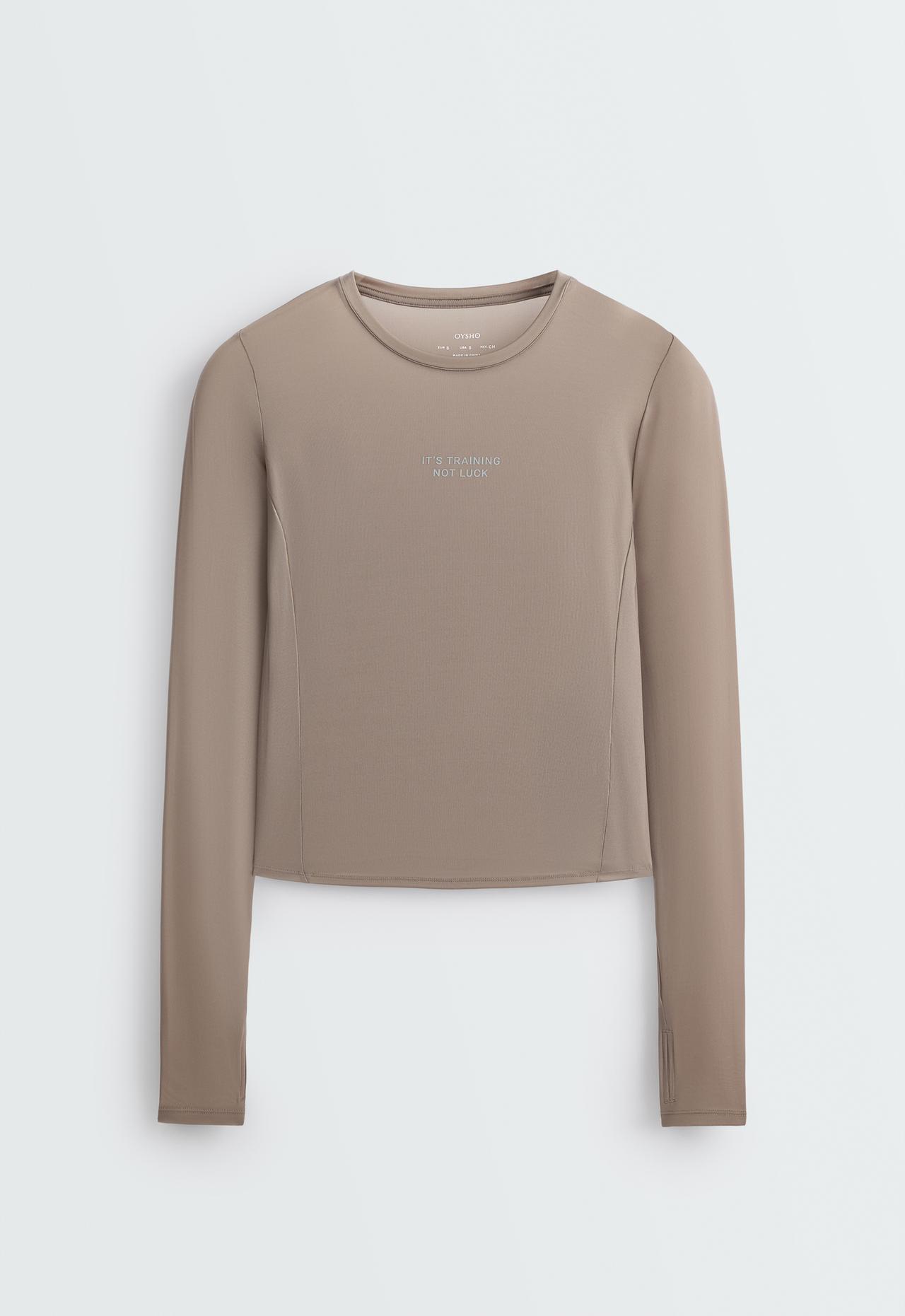 Long-sleeved technical T-shirt with text — DARK MINK