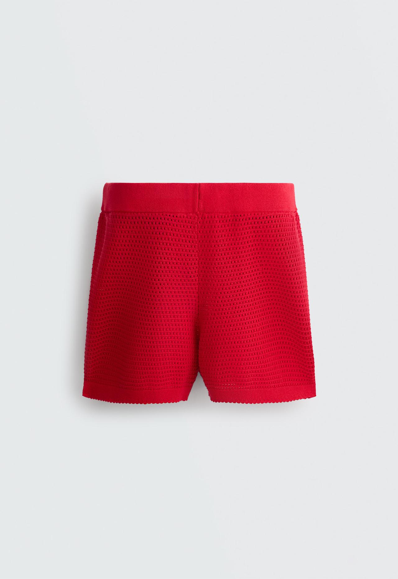 Cotton openwork knit shorts — BRIGHT RED