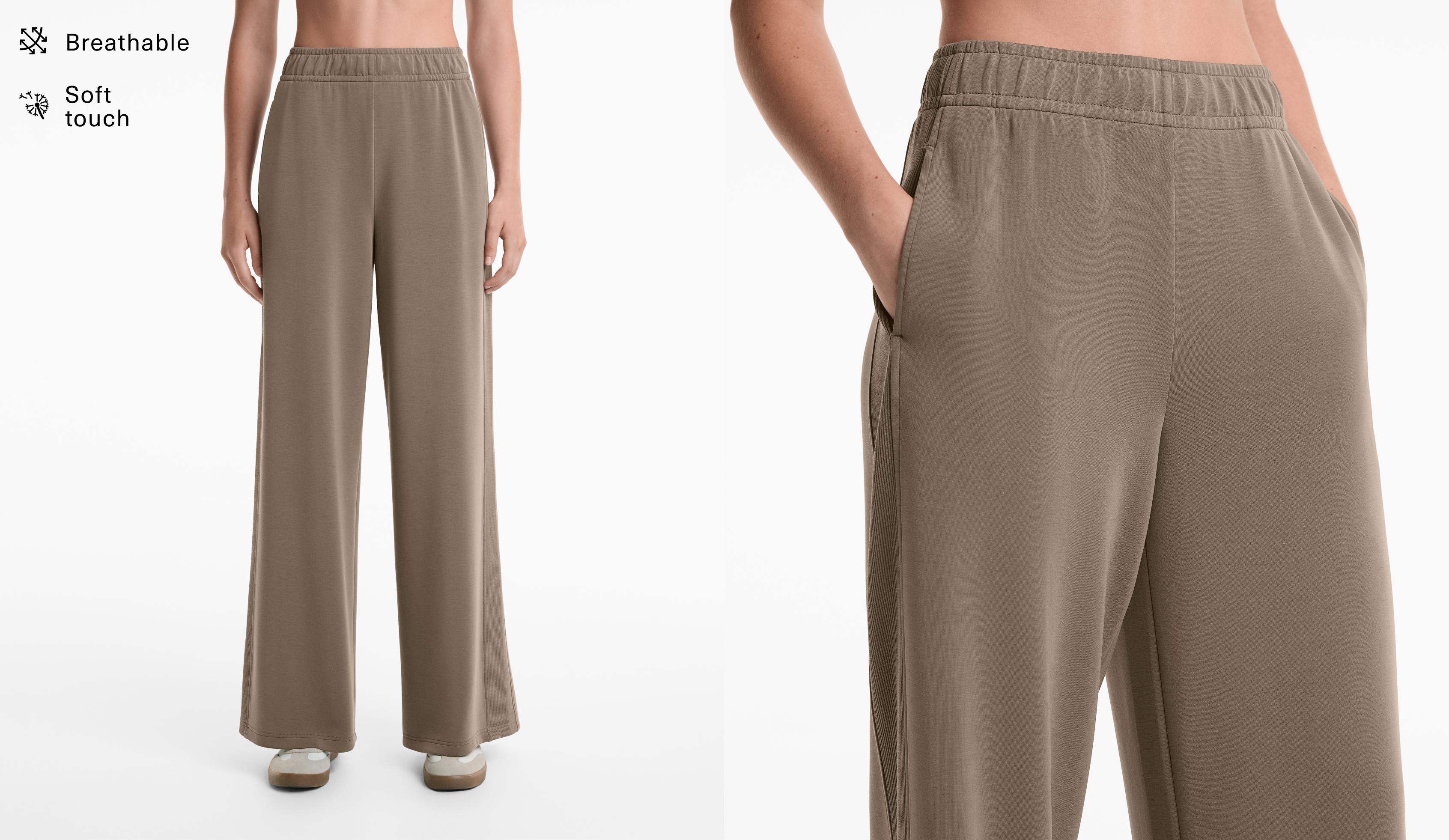 Side rib straight-leg trousers with soft-touch modal