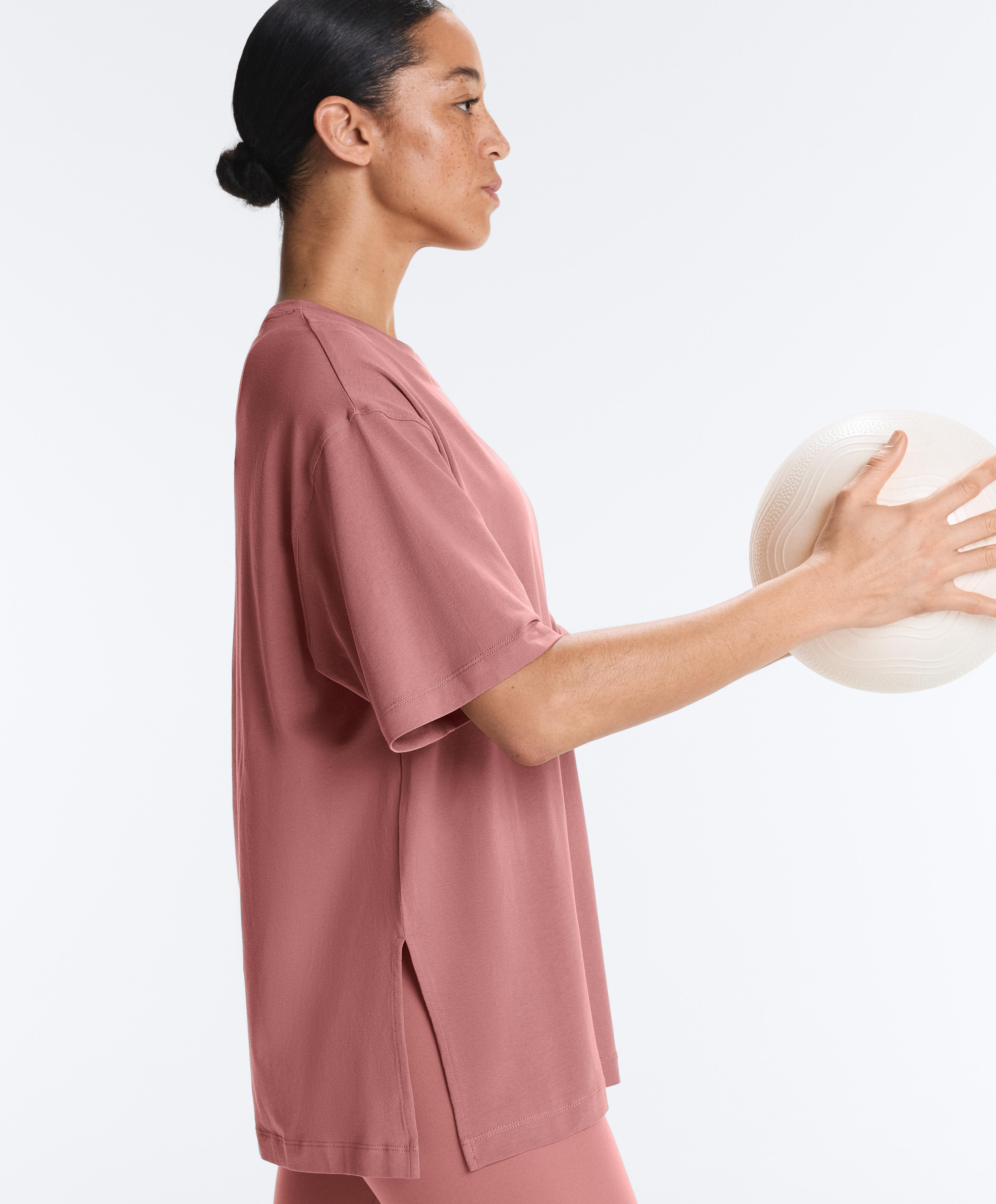 Long short-sleeved cotton blend T-shirt — PALE PINK