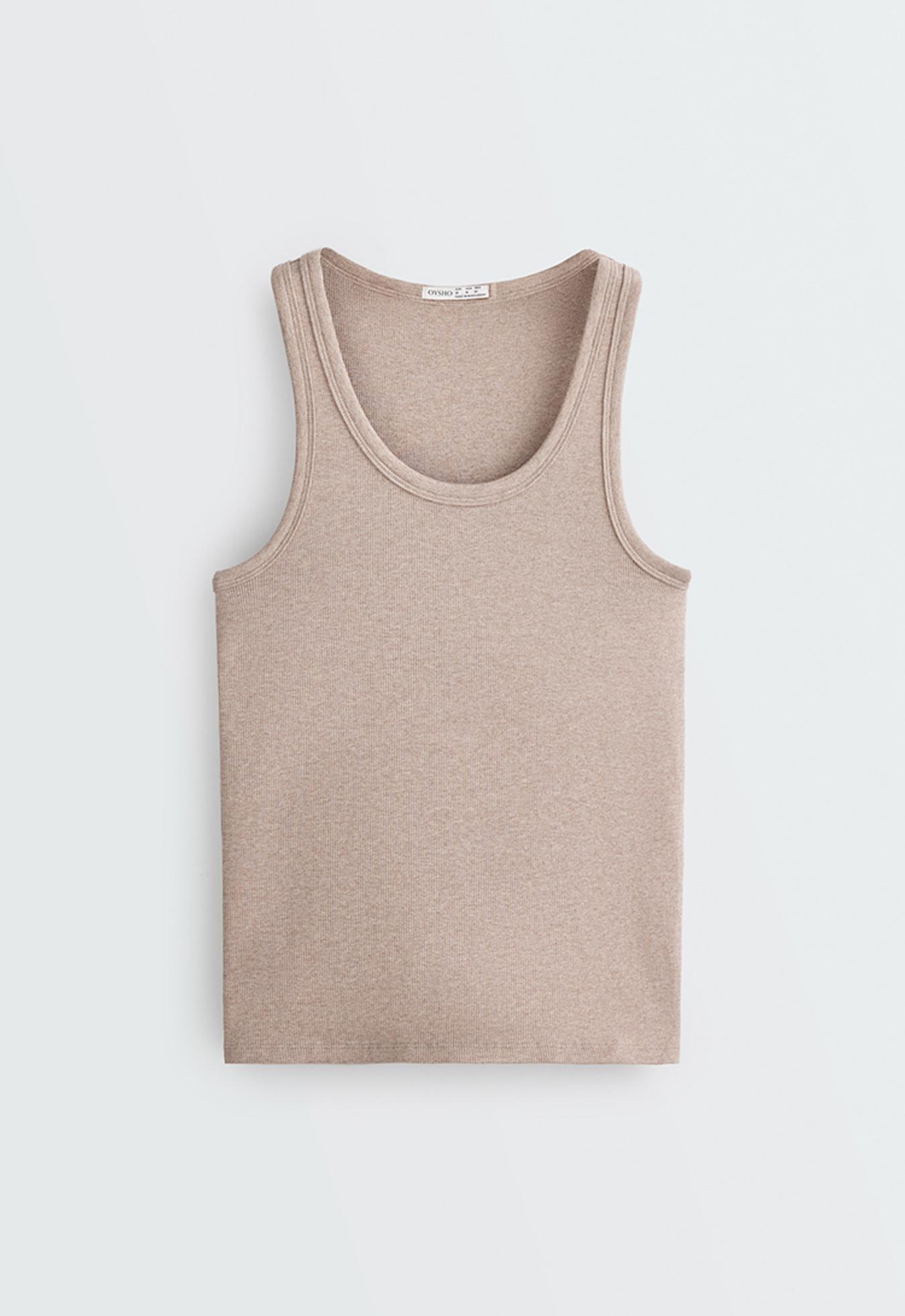 Slim-fit rib vest top with cotton and modal — SOFT MINK