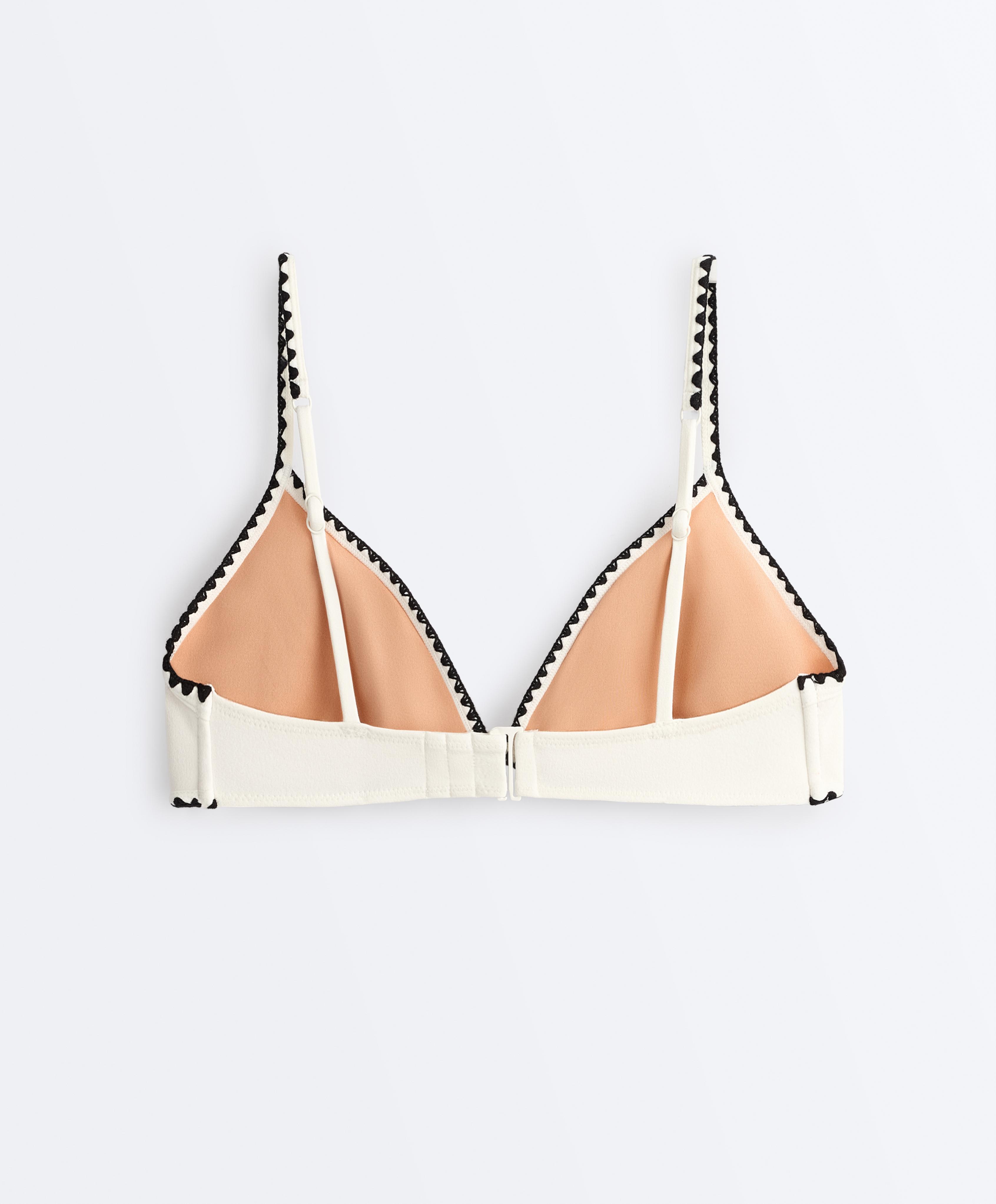 Contrast stitch triangle bikini top — PALE ECRU