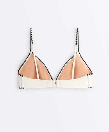 Contrast stitch triangle bikini top — PALE ECRU 8