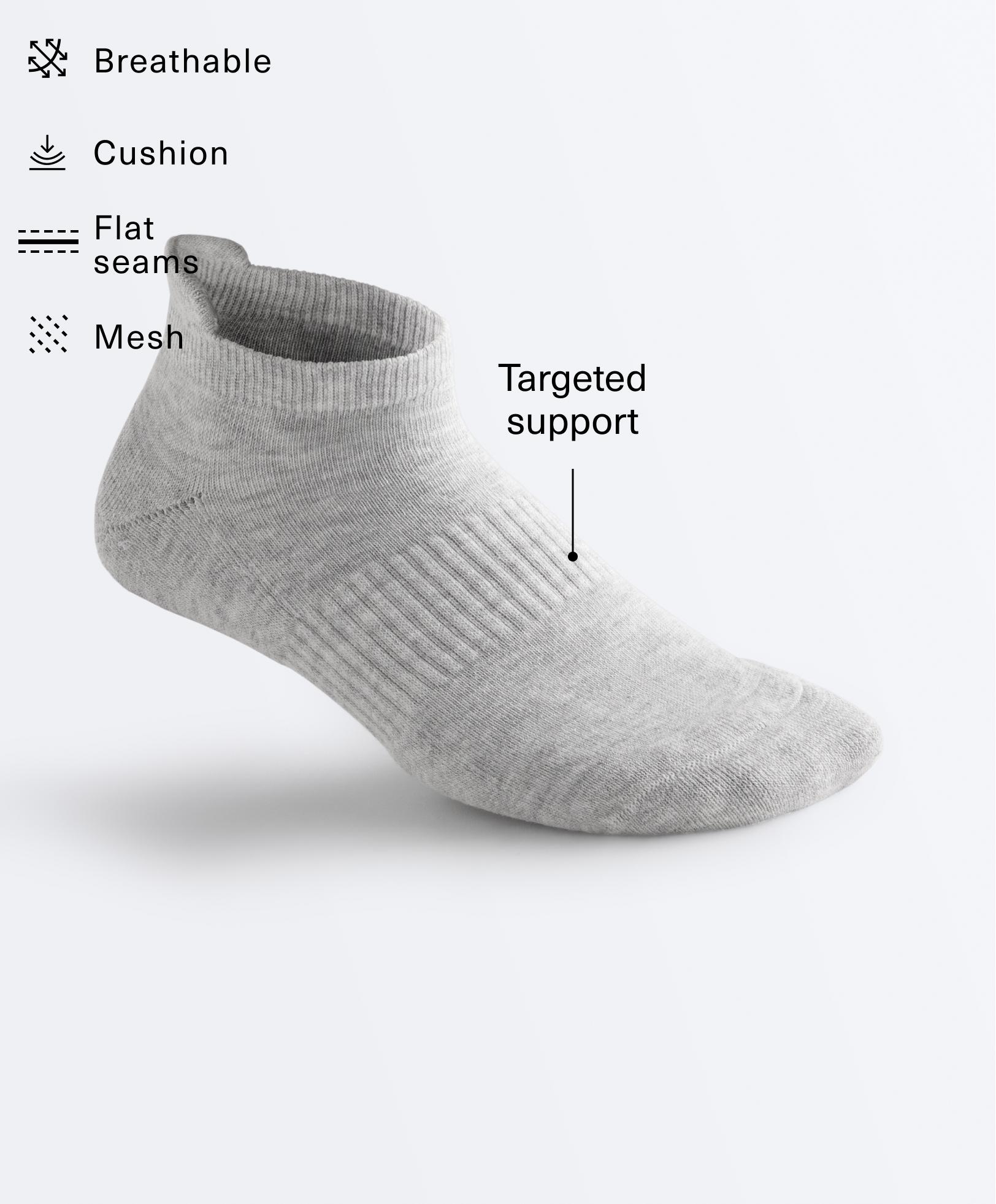 3 pairs of tab cotton blend sports sneaker socks — PALE GREY MELANGE