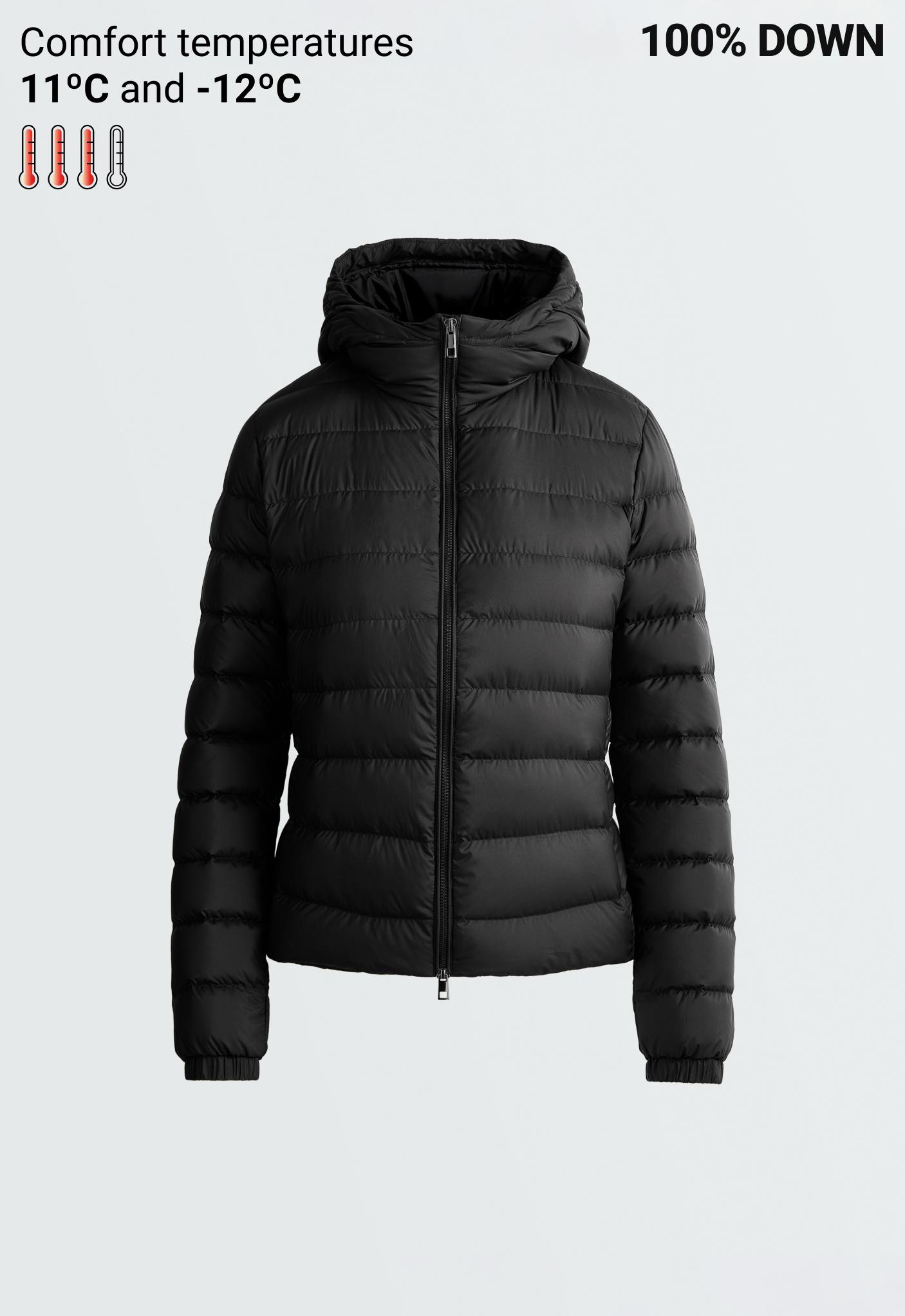 Packable 100% down short puffer jacket — BLACK