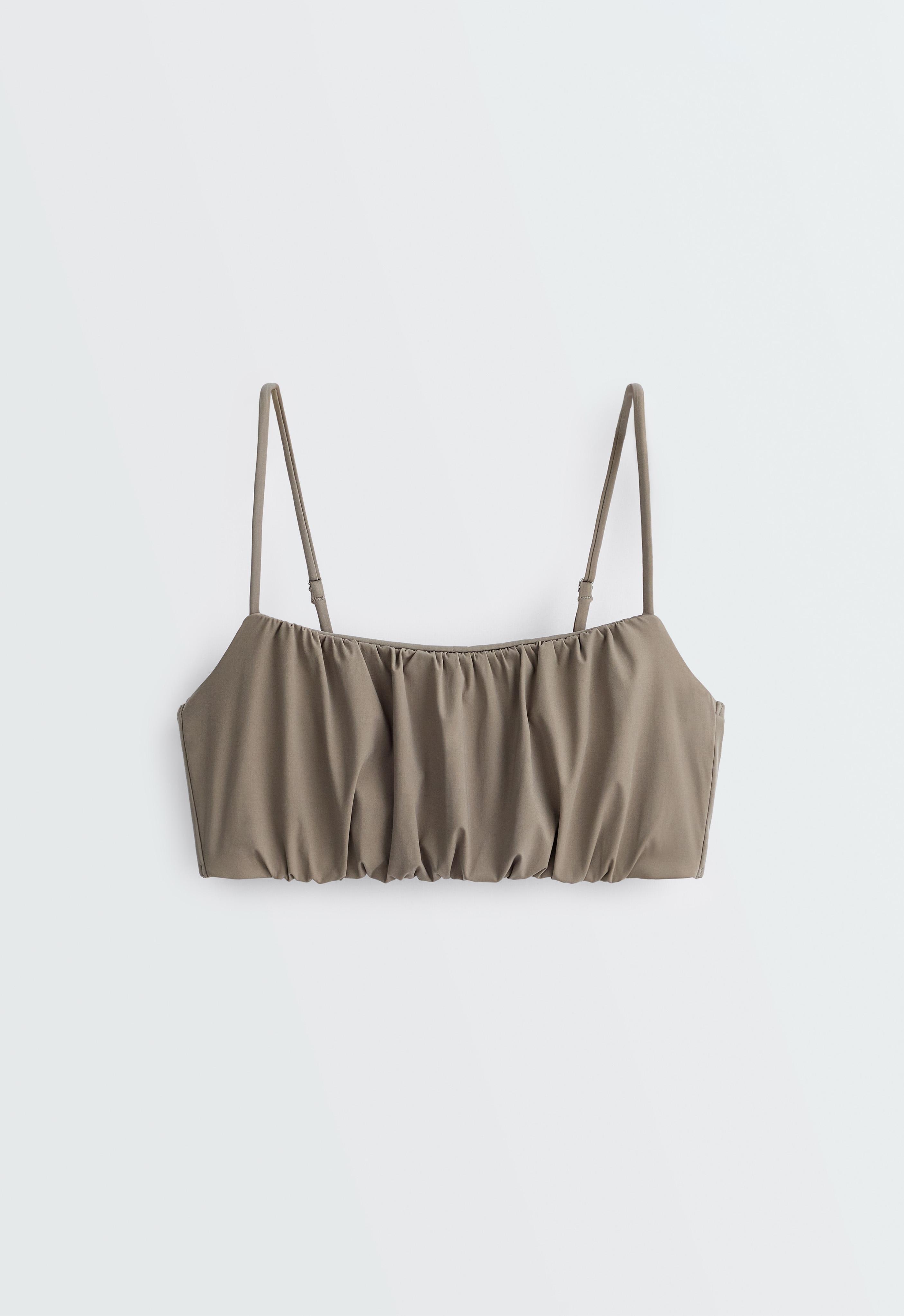Light Touch ruched low-support bra — KHAKI-GREY