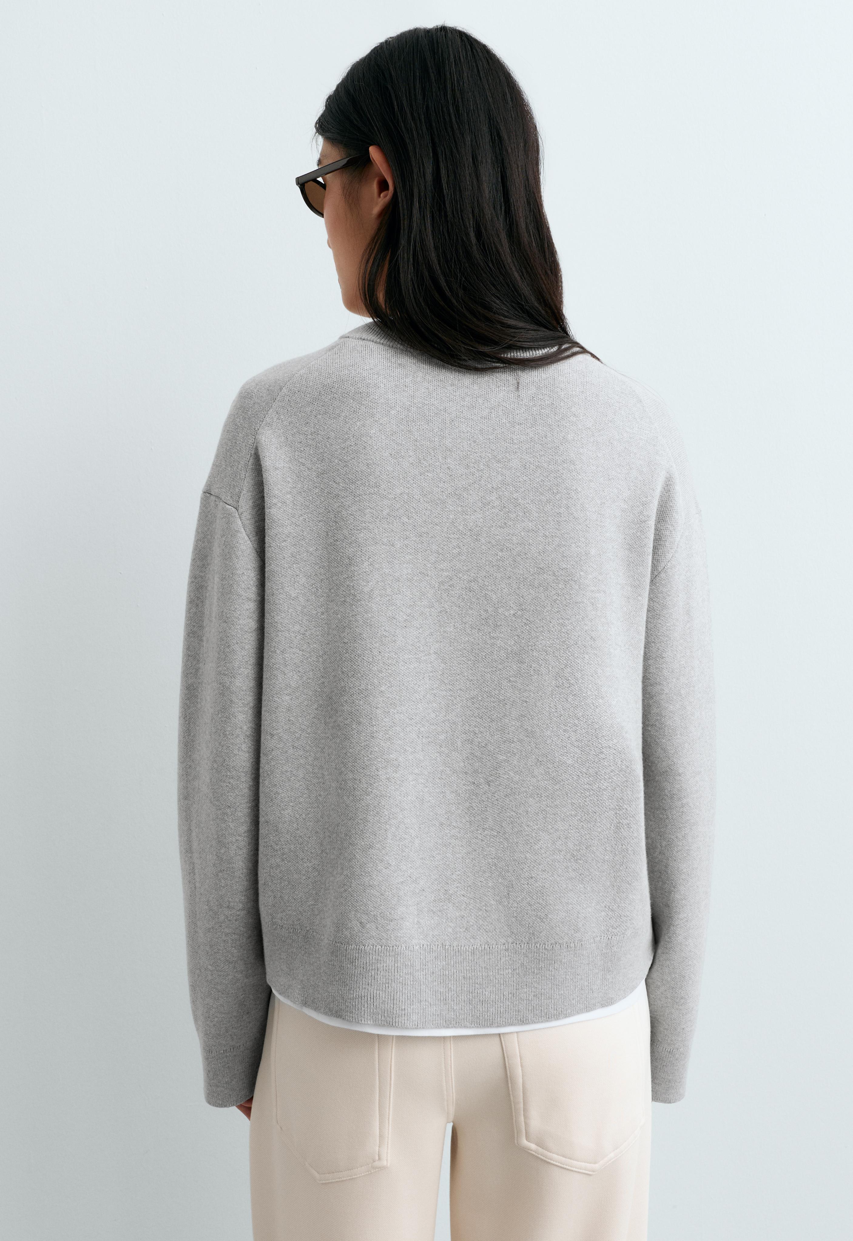 Cotton blend V-neck knit jumper — PALE GREY