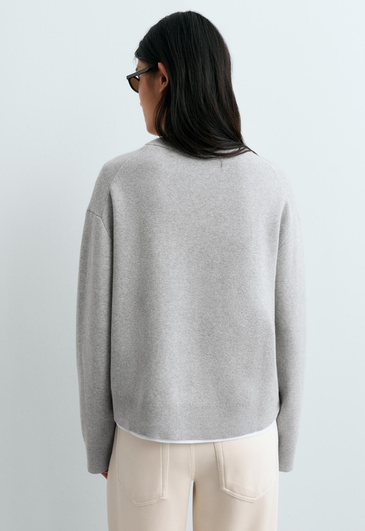 Cotton blend V-neck knit jumper — PALE GREY