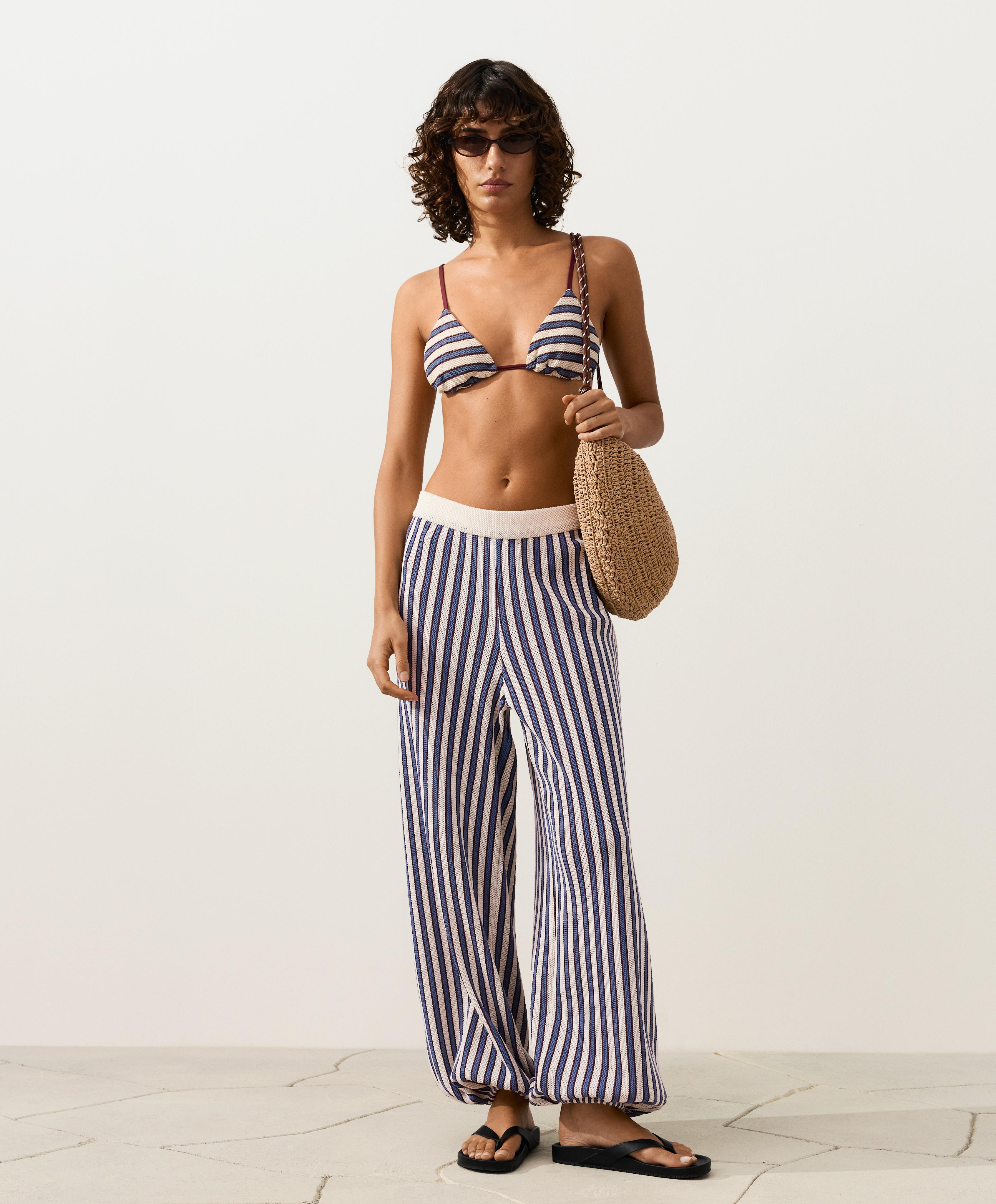 Striped crochet triangle bikini — LAVENDER BLUE