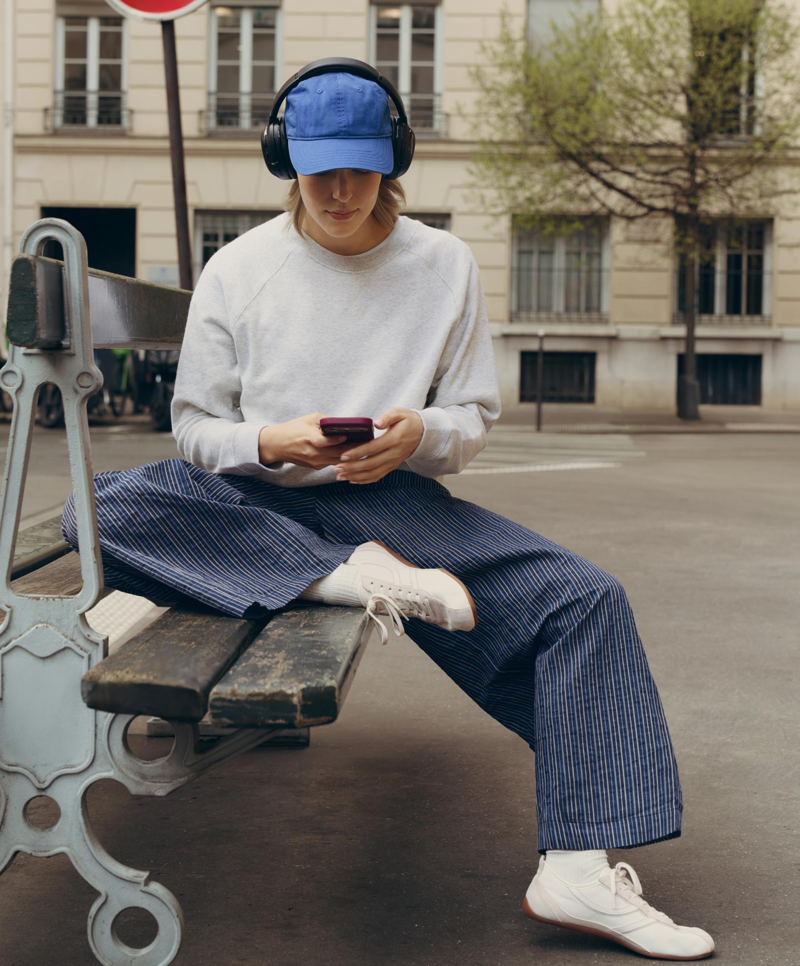 Wide leg cotton blend stripe trousers — DARK NAVY