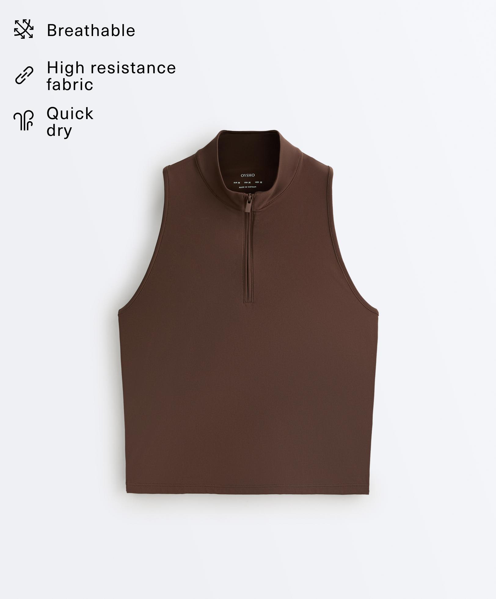 Half-zip sleeveless top — BROWN