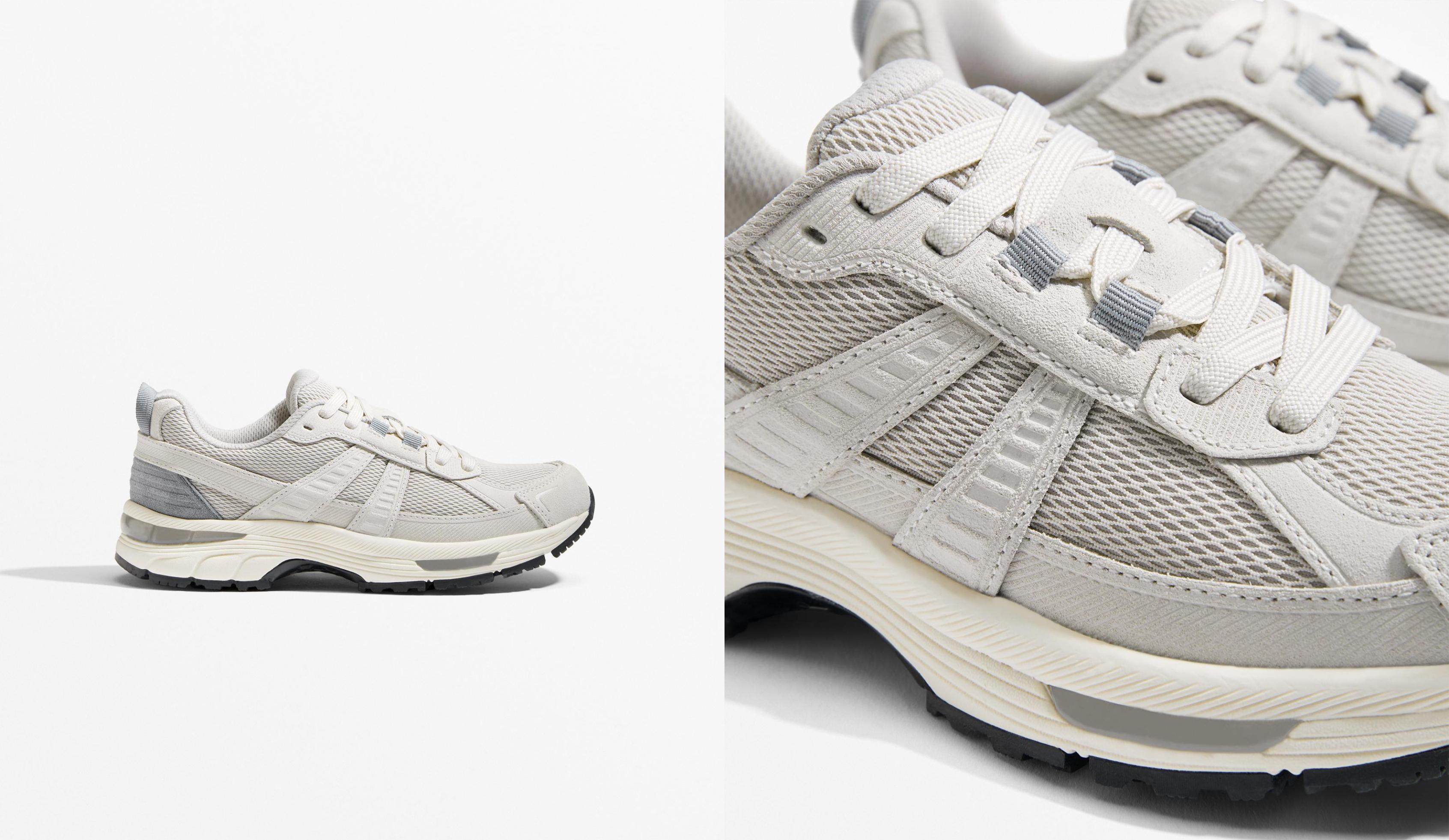 Running-style split-leather trainers