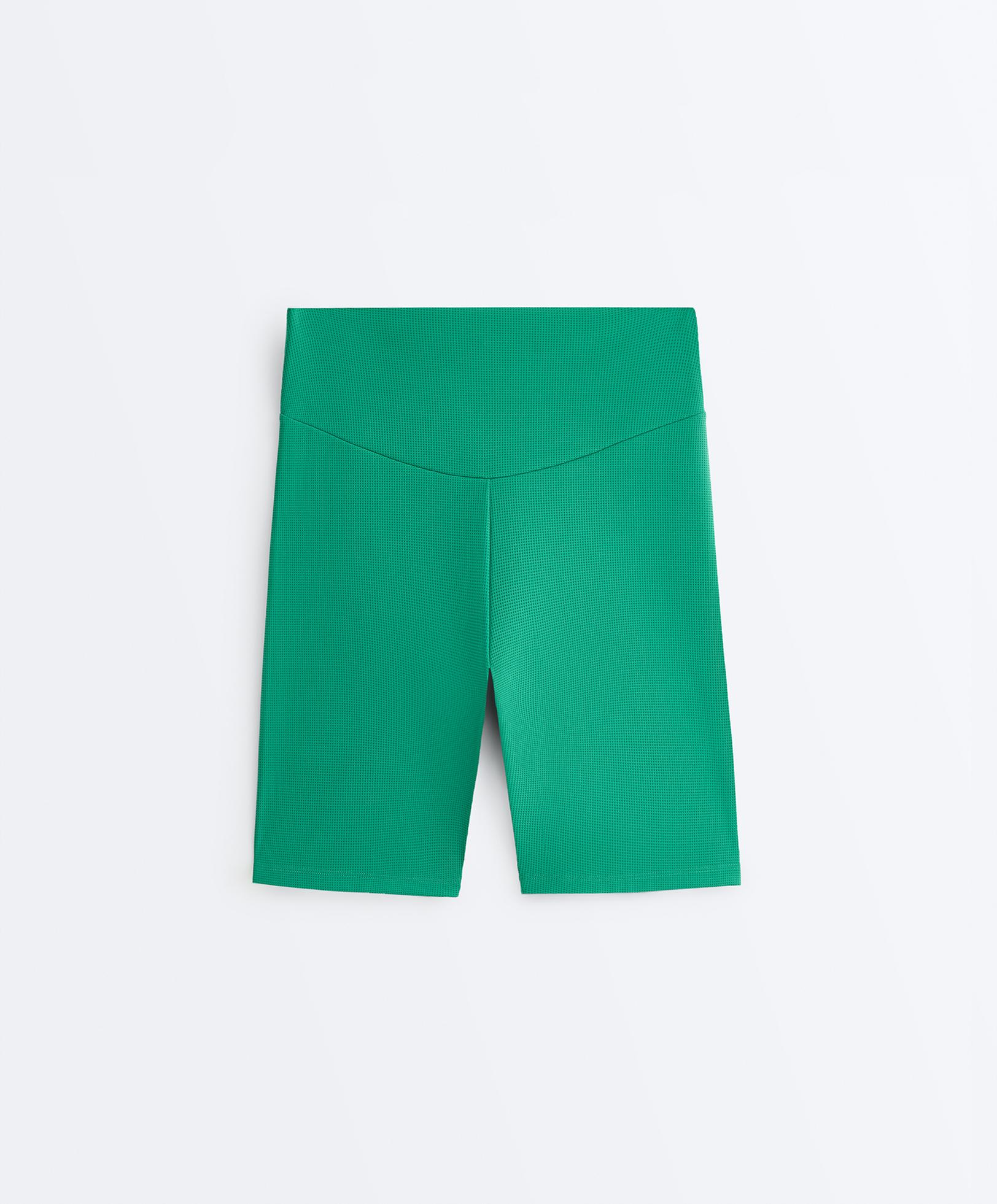 High-rise 20cm piqué biker leggings — MID-GREEN MELANGE