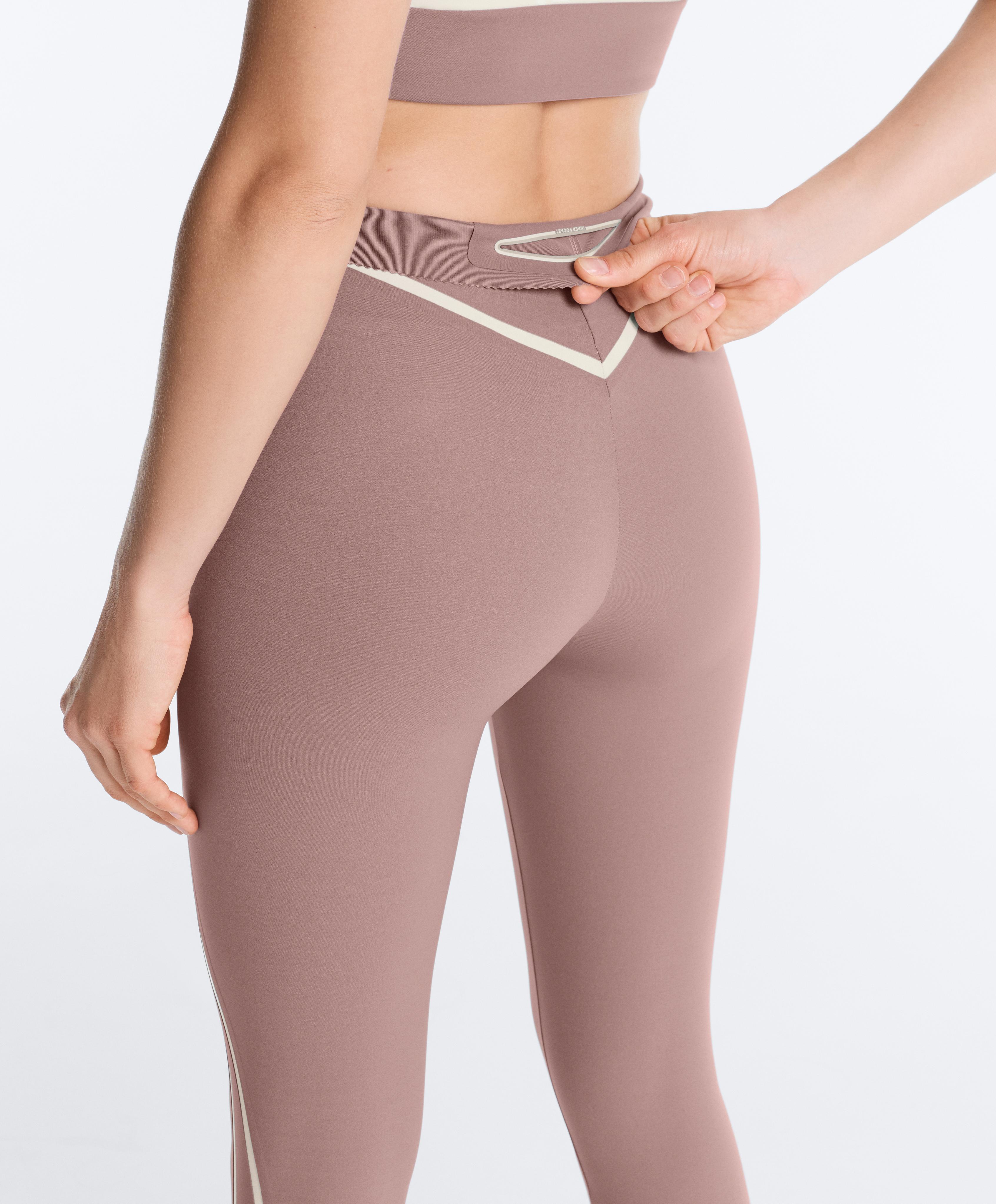 High-rise compressive core-control ankle-length leggings with contrast details — DARK LILAC