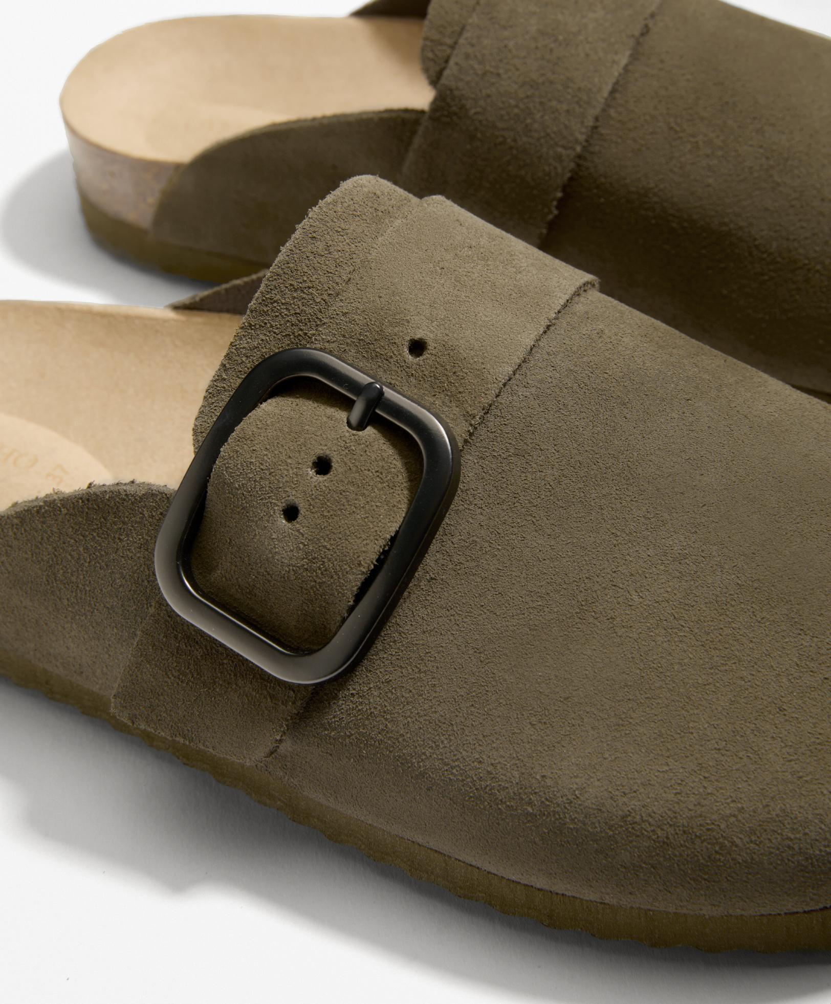 Buckled split-leather mules Buckled split-leather mules