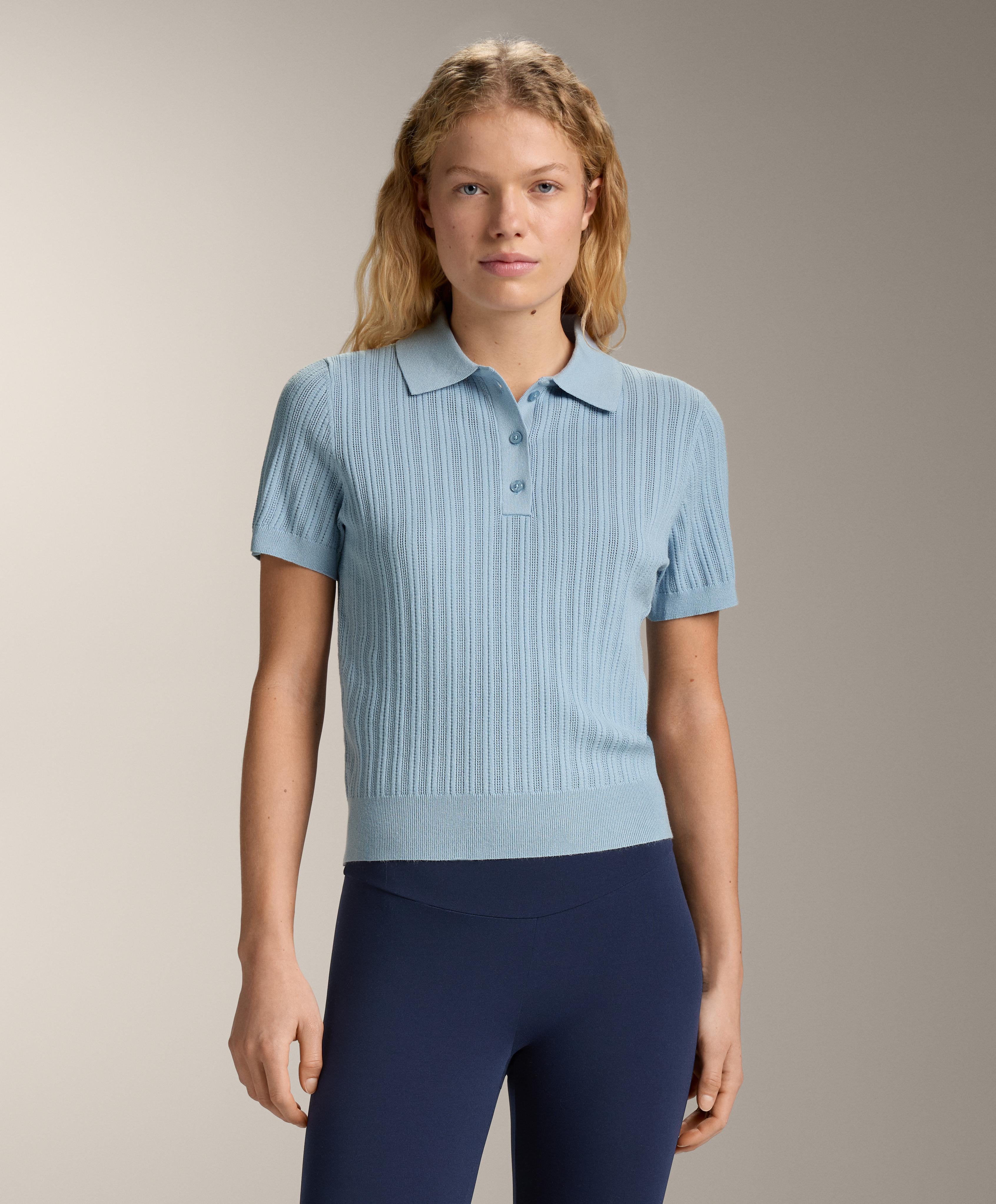 Pointelle knit polo shirt — SKY BLUE