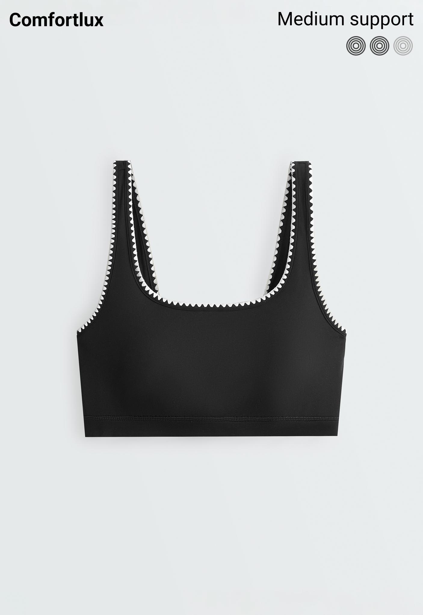 Medium-support Comfortlux sports bra with contrast seams — BLACK