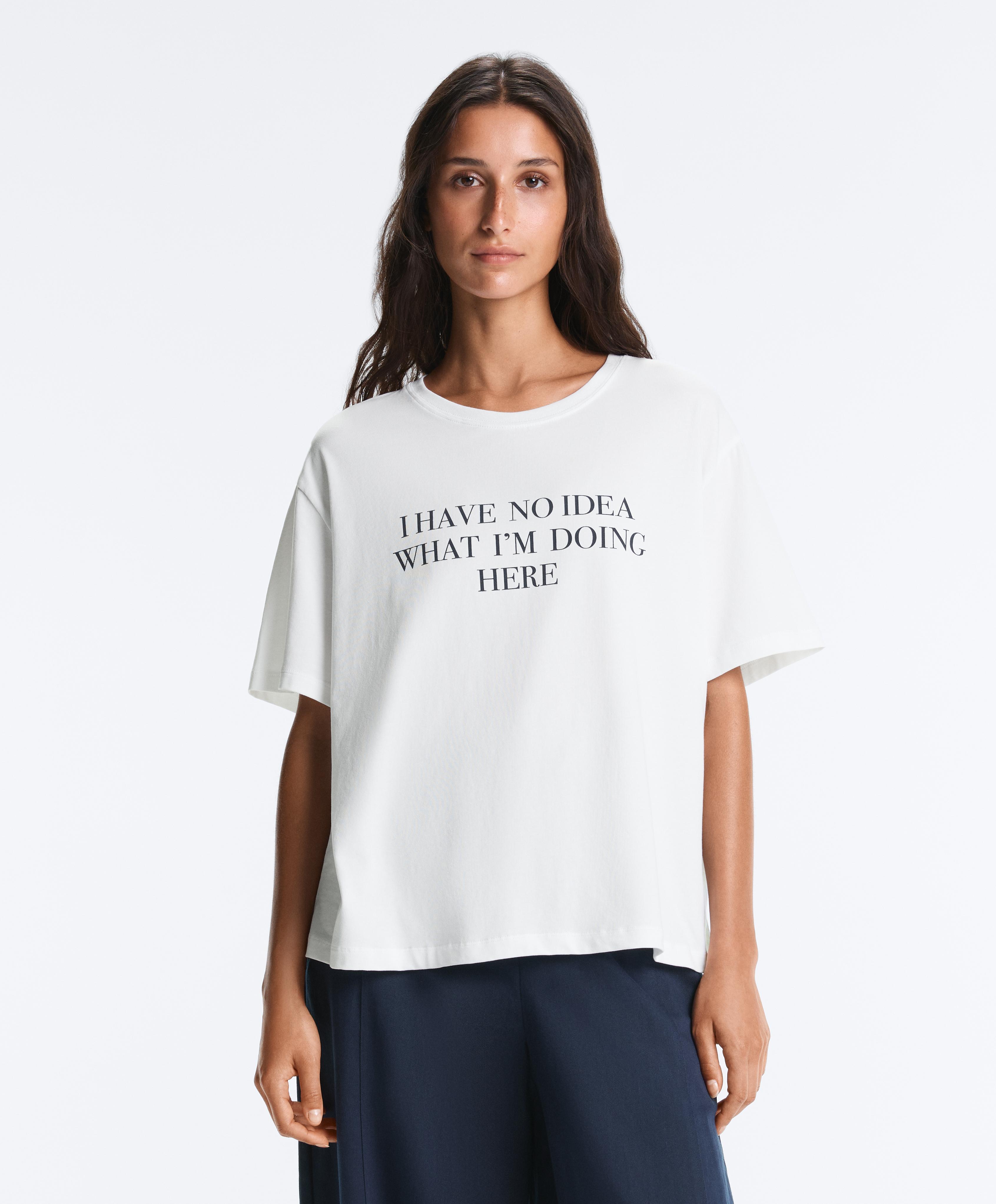 Boxy short-sleeved cotton blend T-shirt with slogan — WHITE