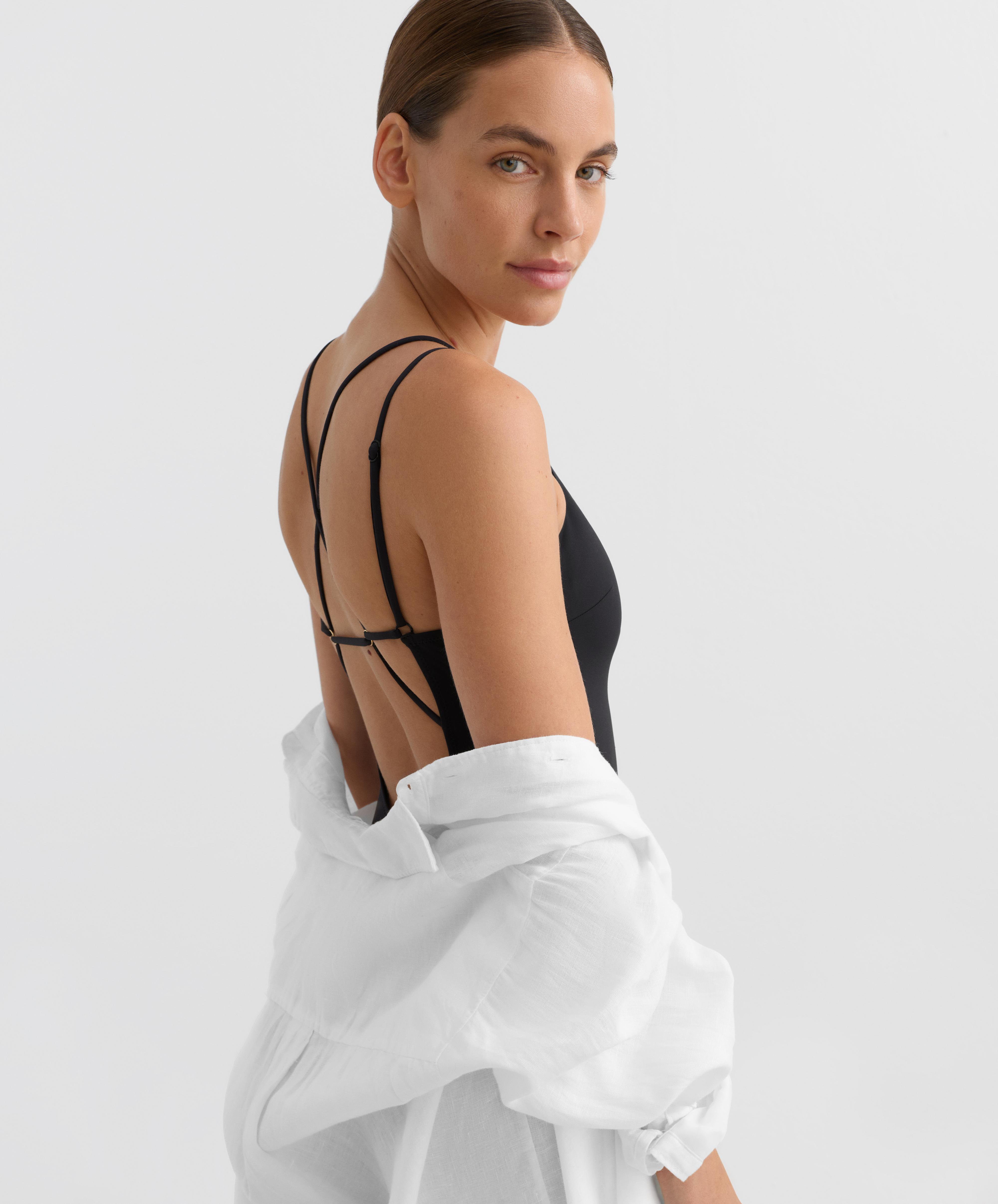 Crossover strap swimsuit — BLACK