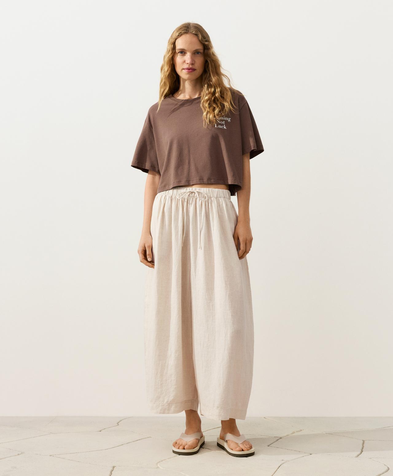 100% linen crop balloon trousers — SAND MELANGE