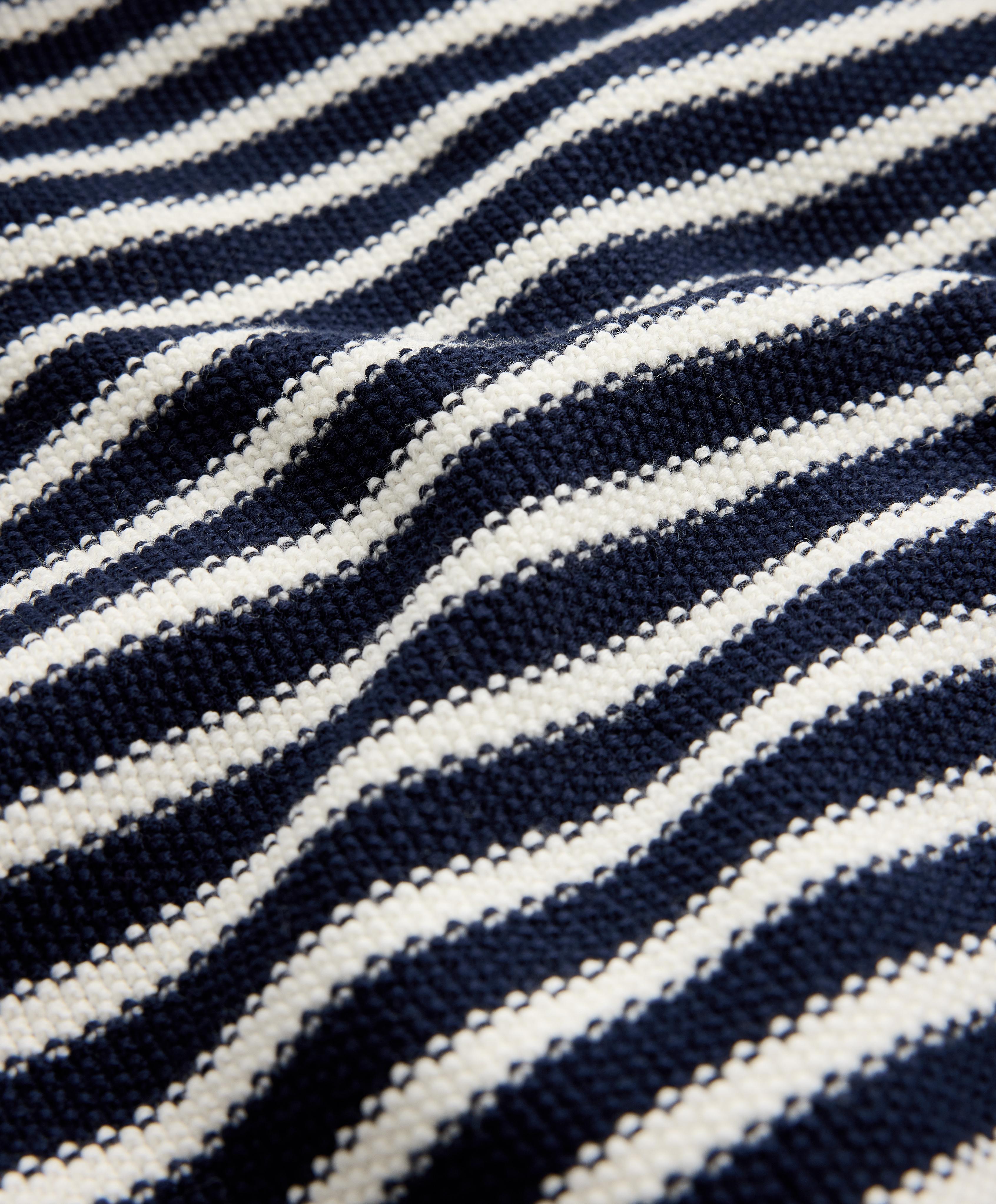 100% cotton striped knit polo shirt — NAVY BLUE