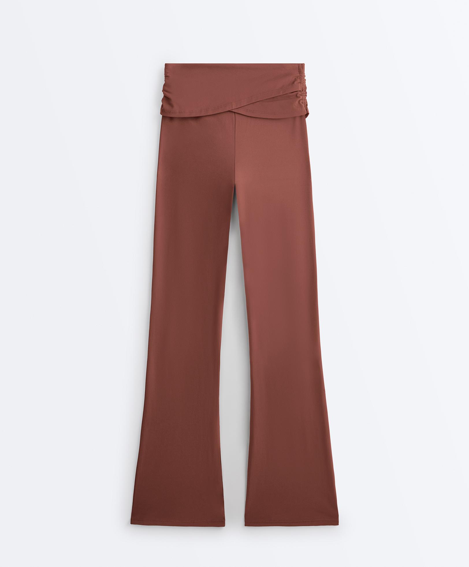 Draped waist Comfortlux high rise flare trousers — MAHOGANY