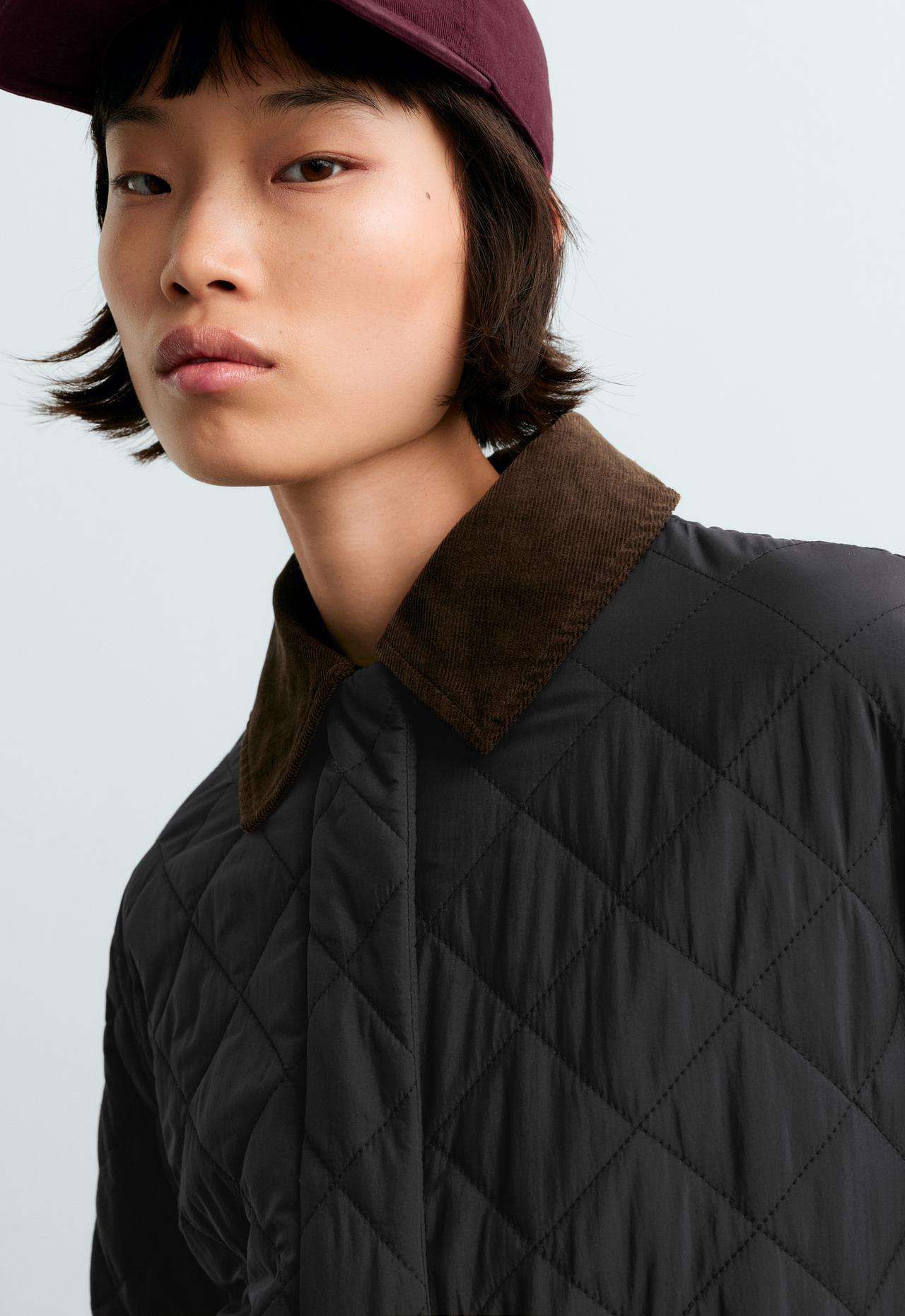 Long padded Fellex® jacket with AEROGEL and contrast collar — BLACK