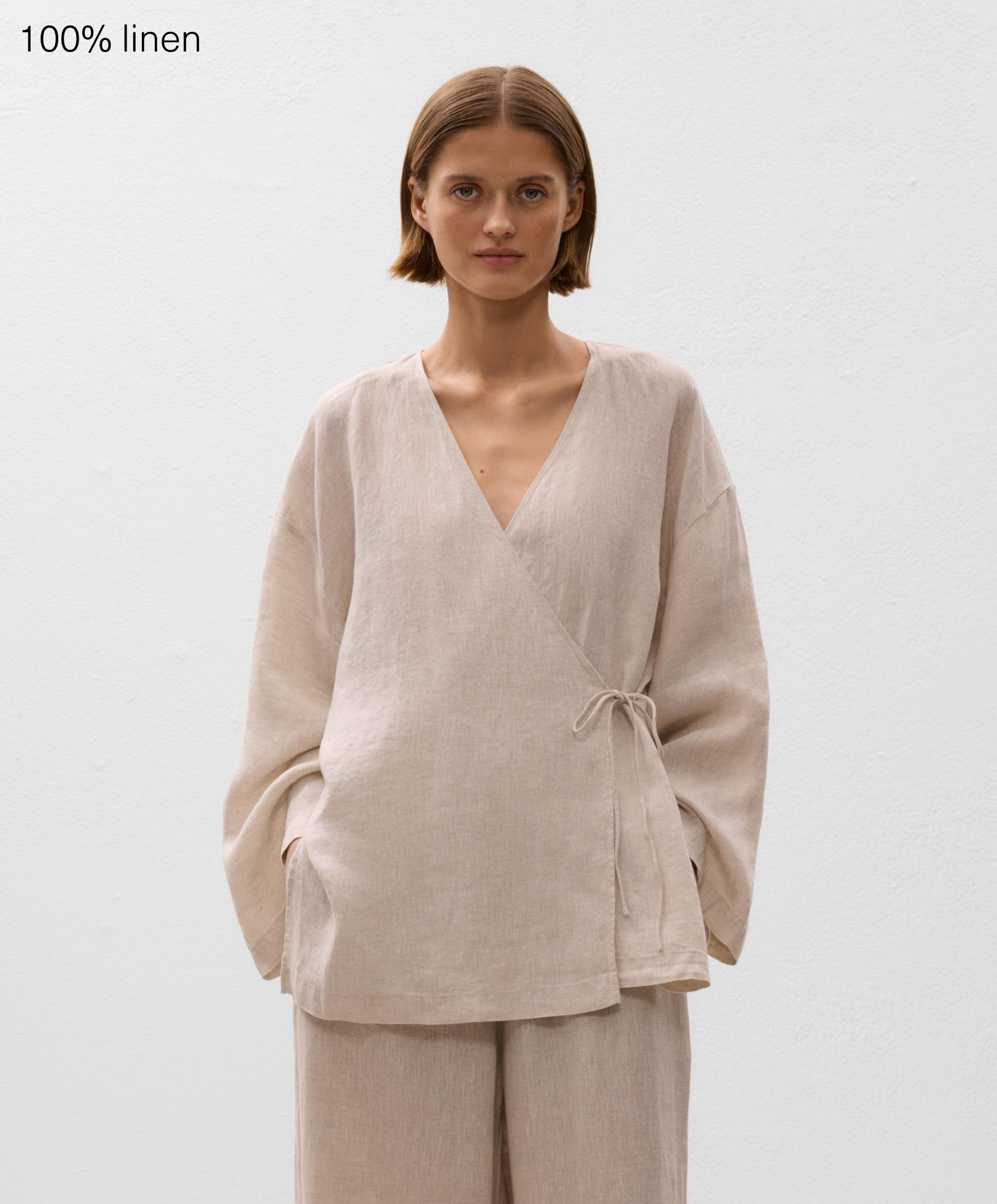 قميص كيمونو بربطة 100% من الكتان