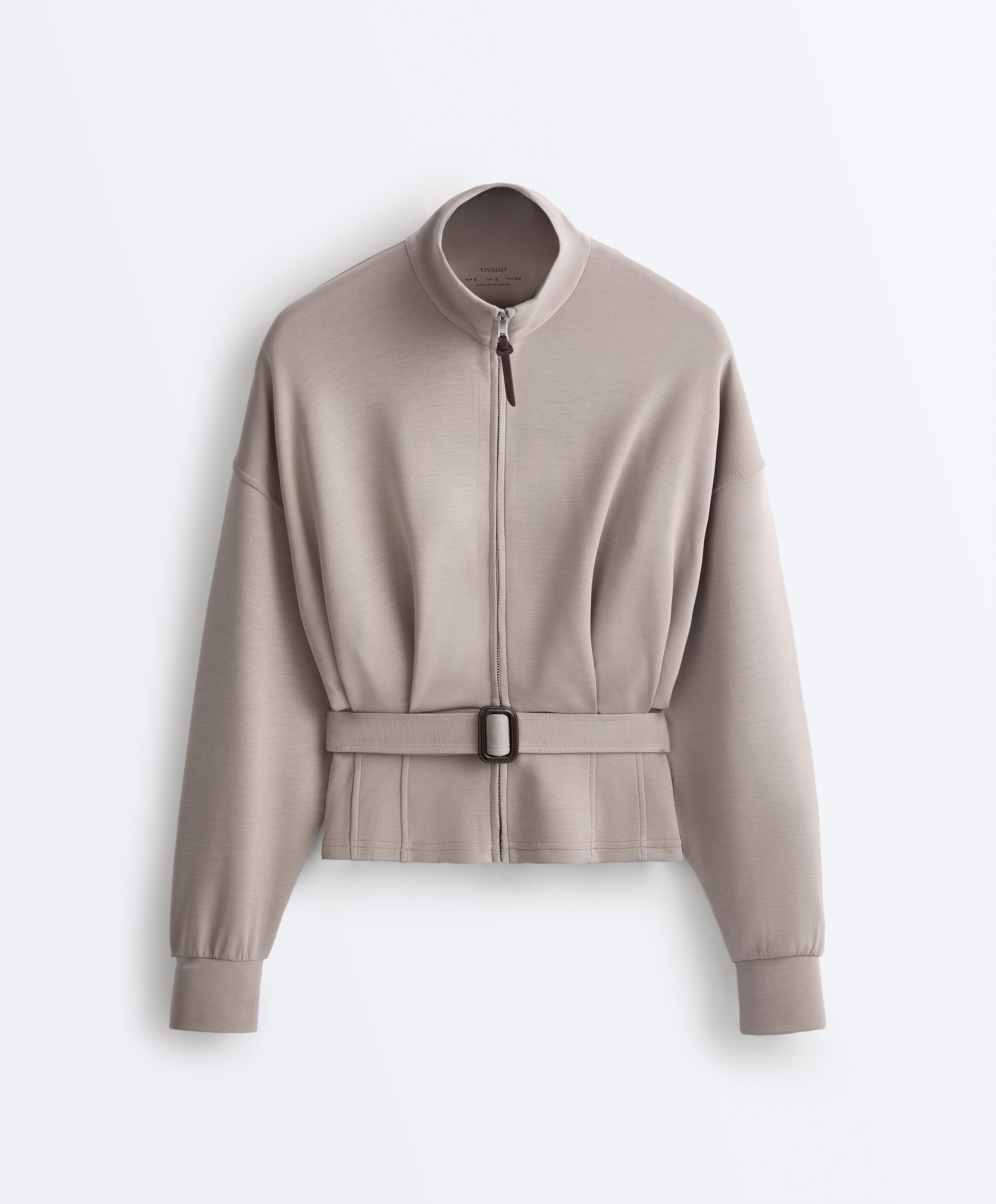 Soft-touch corset belt jacket with modal — PALE TAUPE