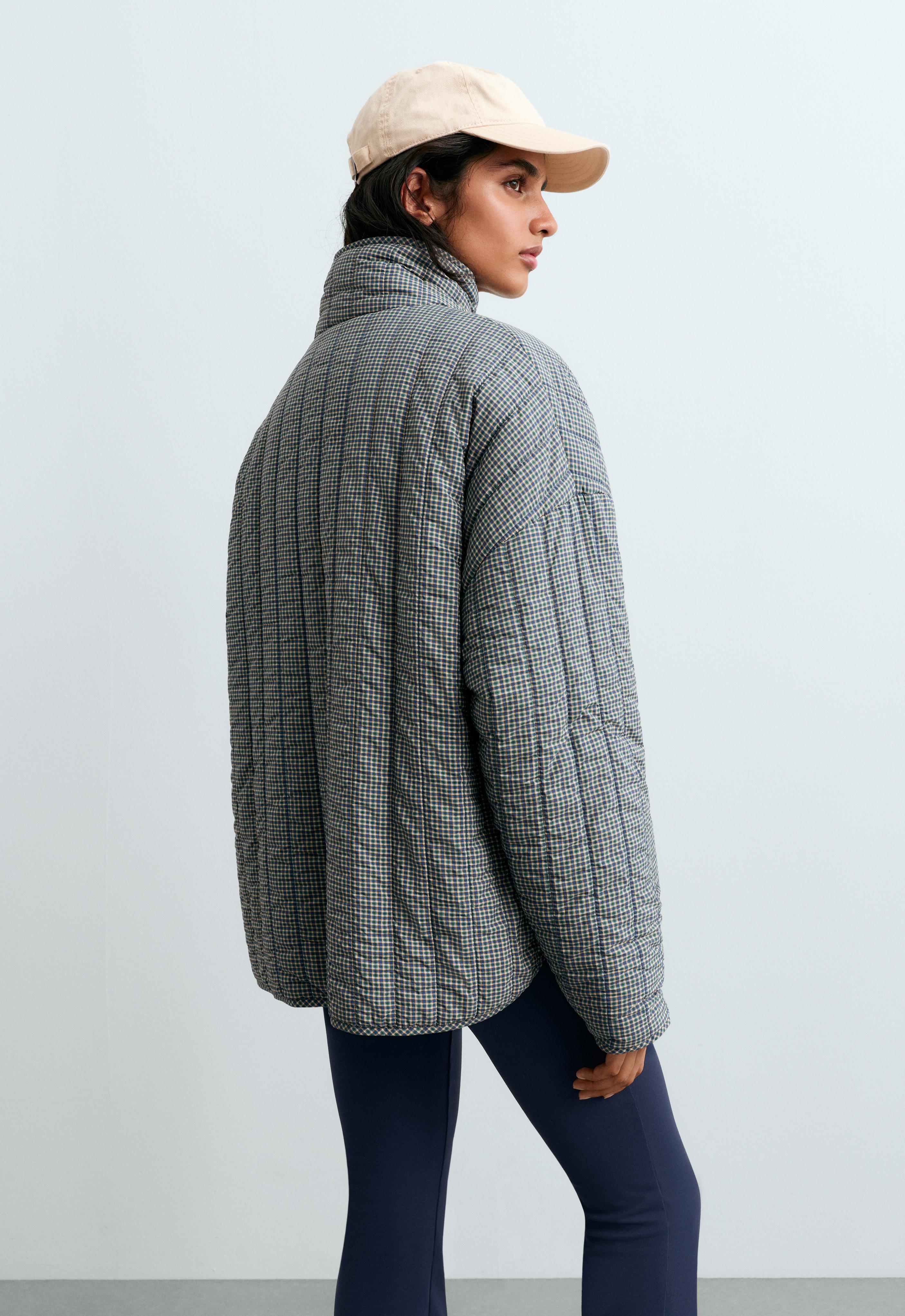 Checked midi padded jacket — BRIGHT LAVENDER