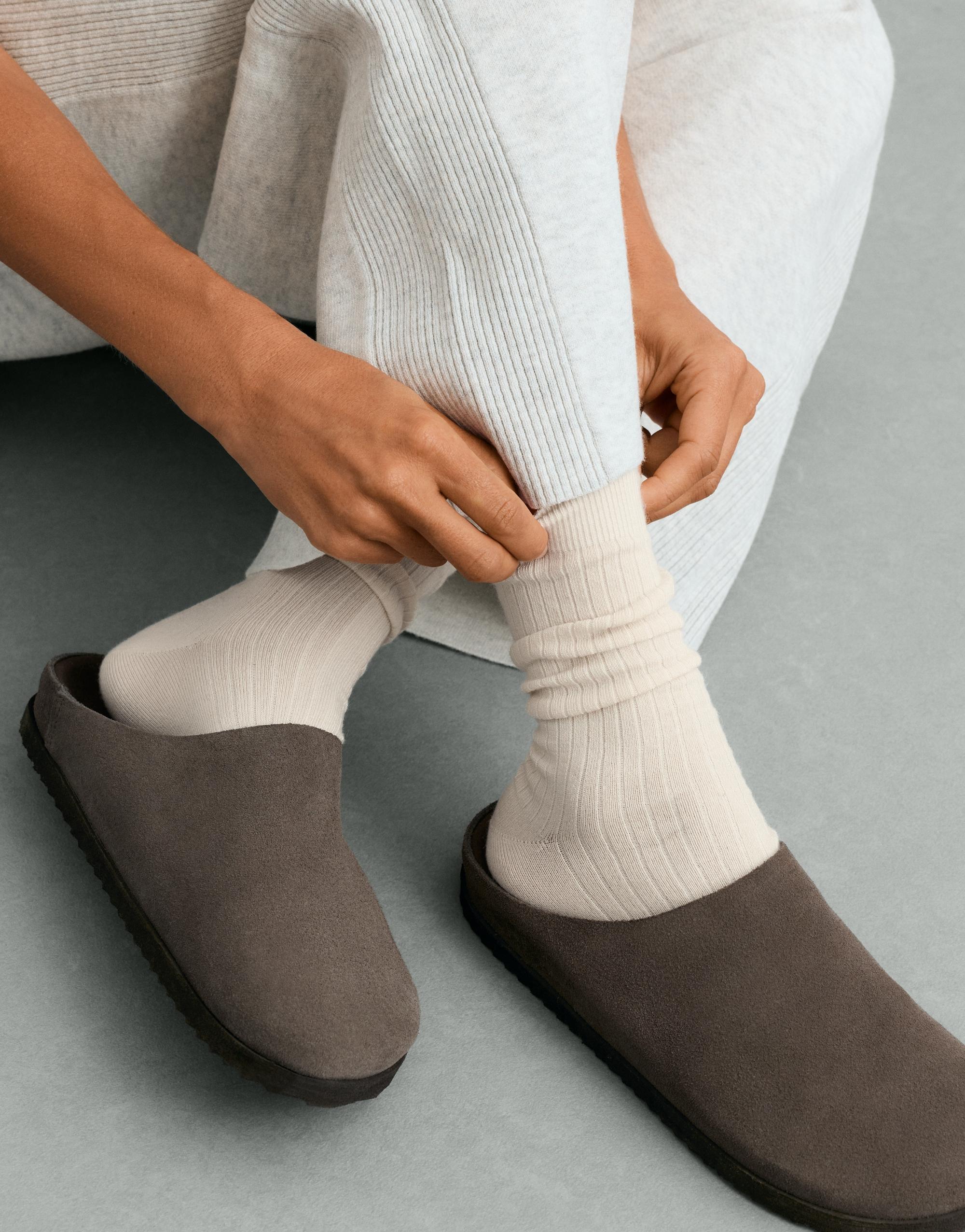 Ribbed modal blend socks with 15% cashmere — ECRU