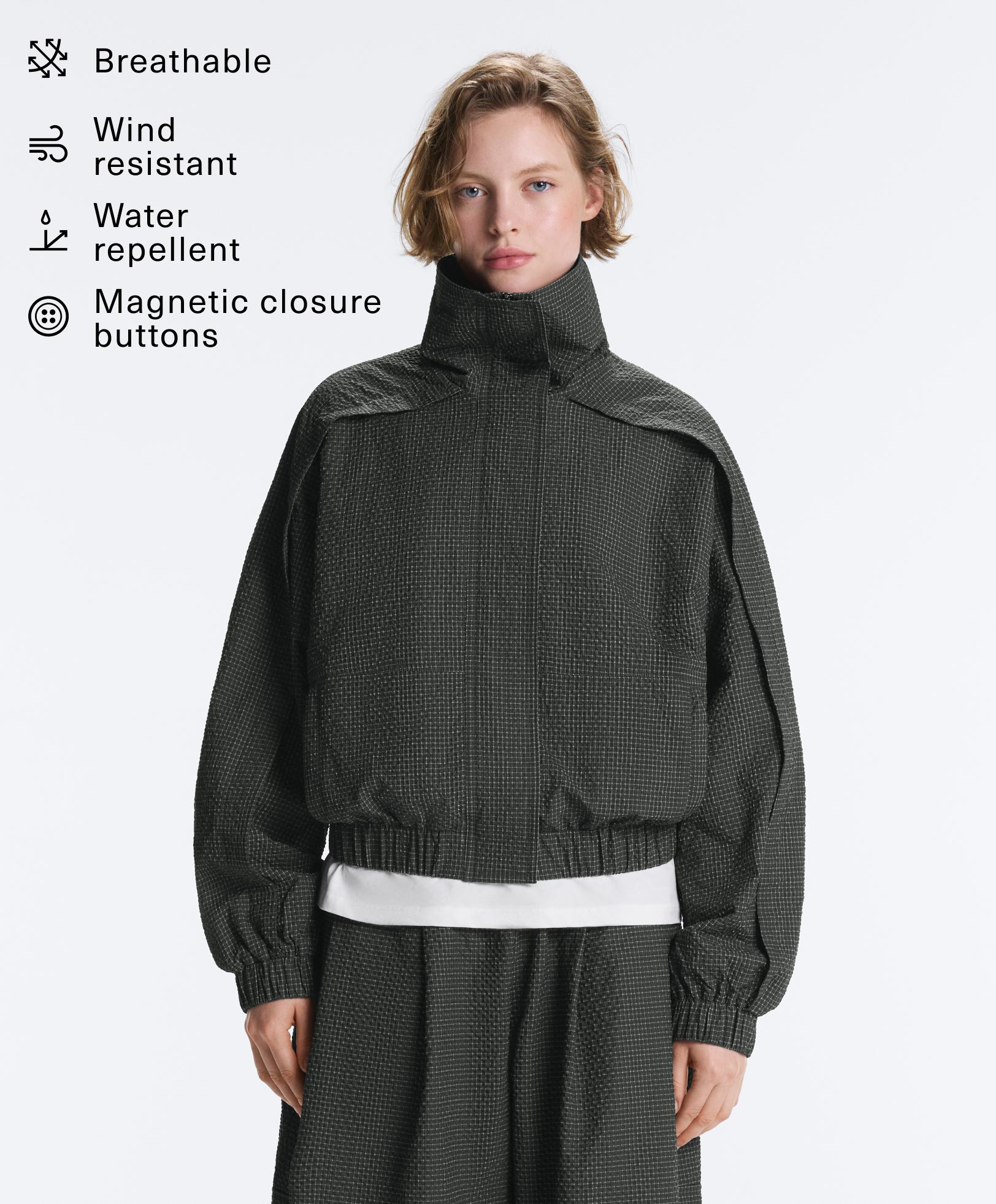 Water-repellent checked nylon track jacket Water-repellent checked nylon track jacket