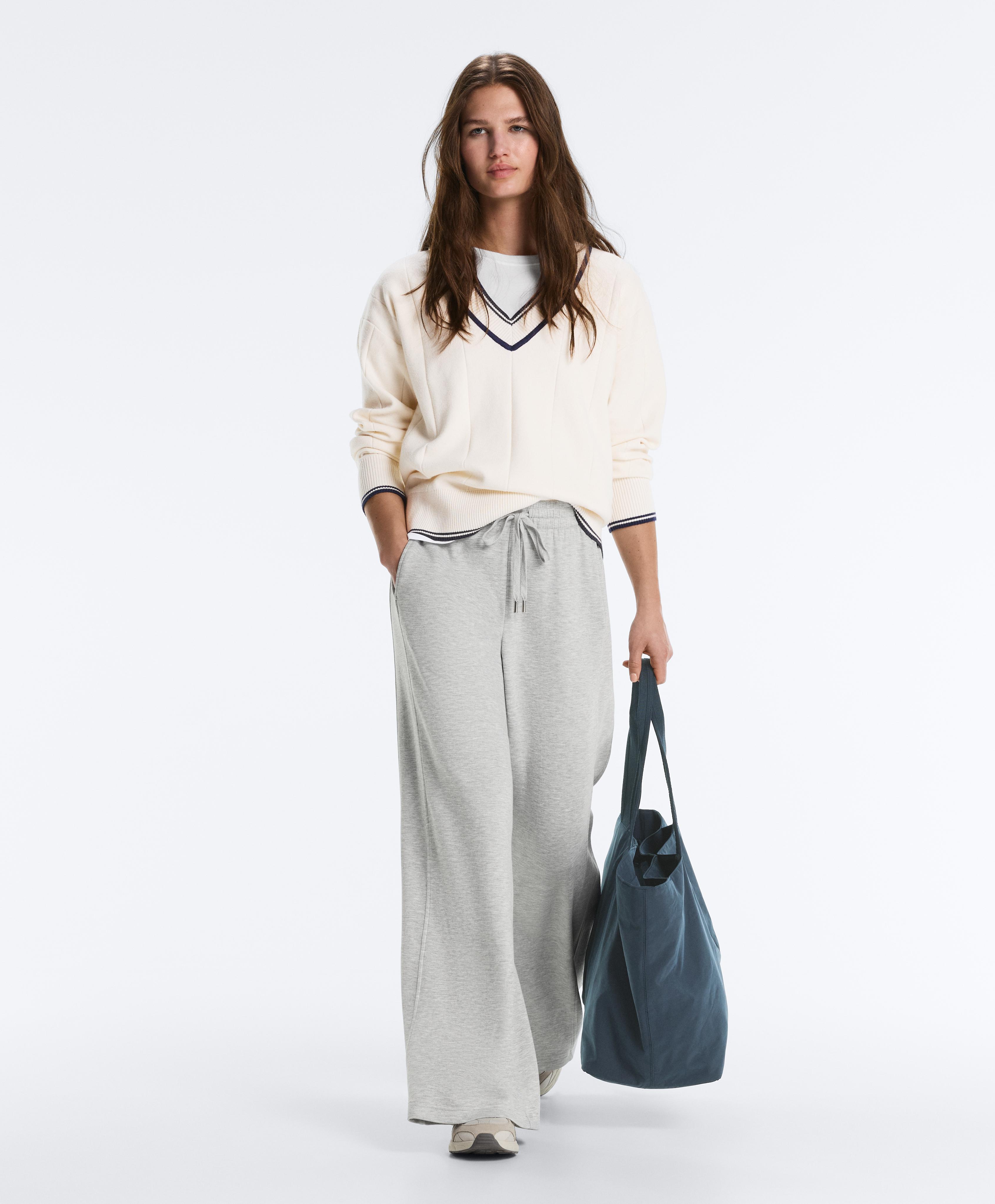 Melange piqué straight-leg trousers — GREY MELANGE