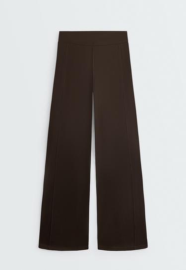 Suede-effect straight-leg trousers — Dark chocolate 7