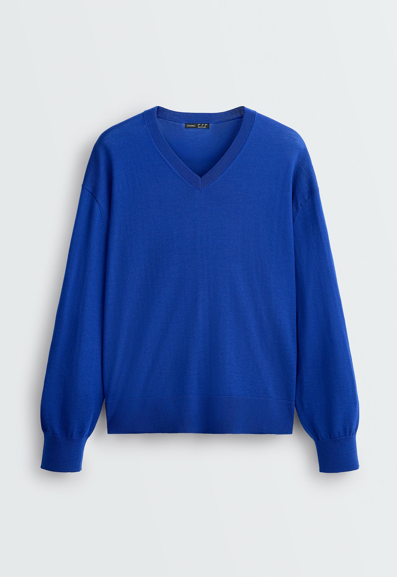 100% wool V-neck knit jumper — COBALT