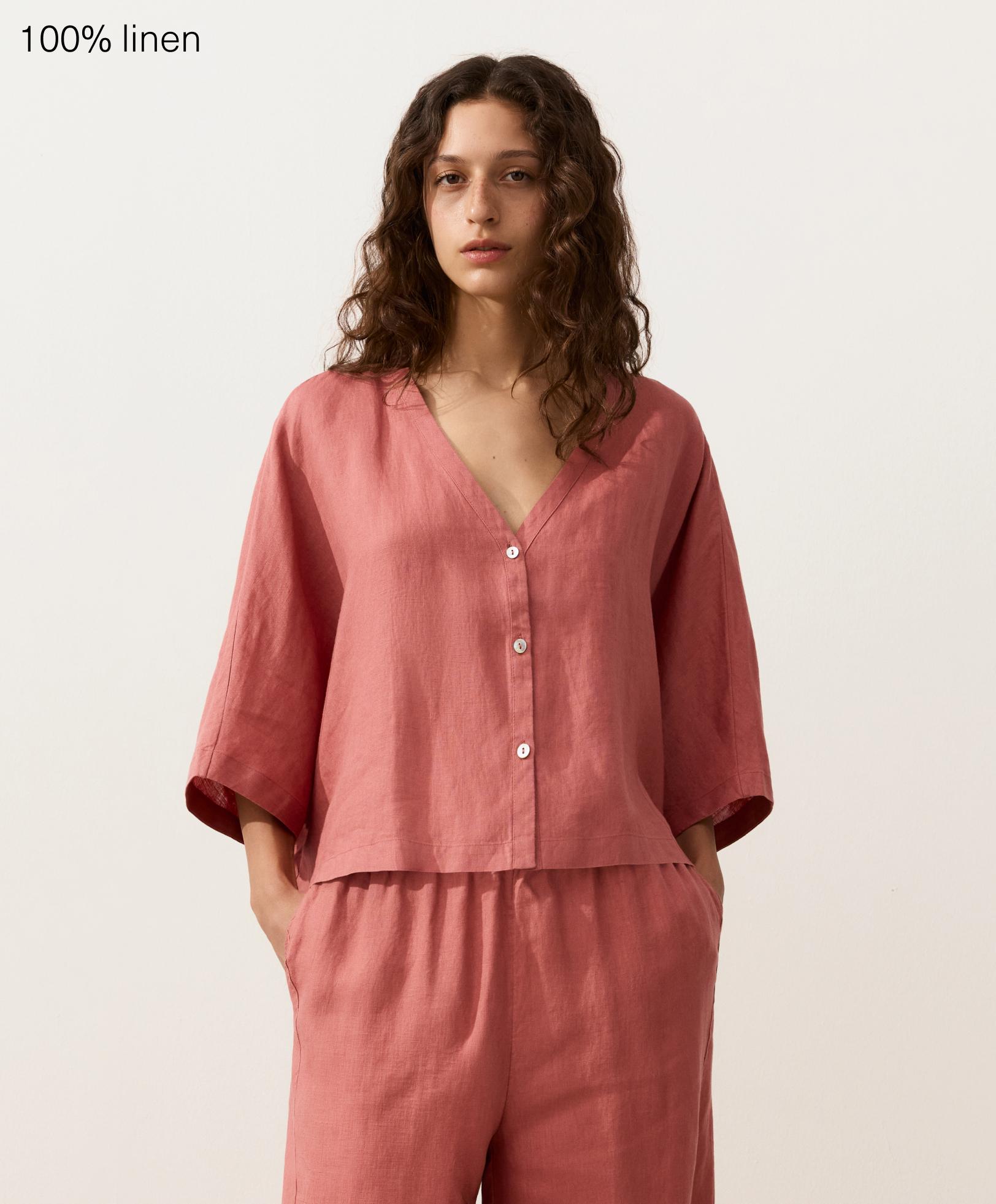 100% linen short-sleeve shirt