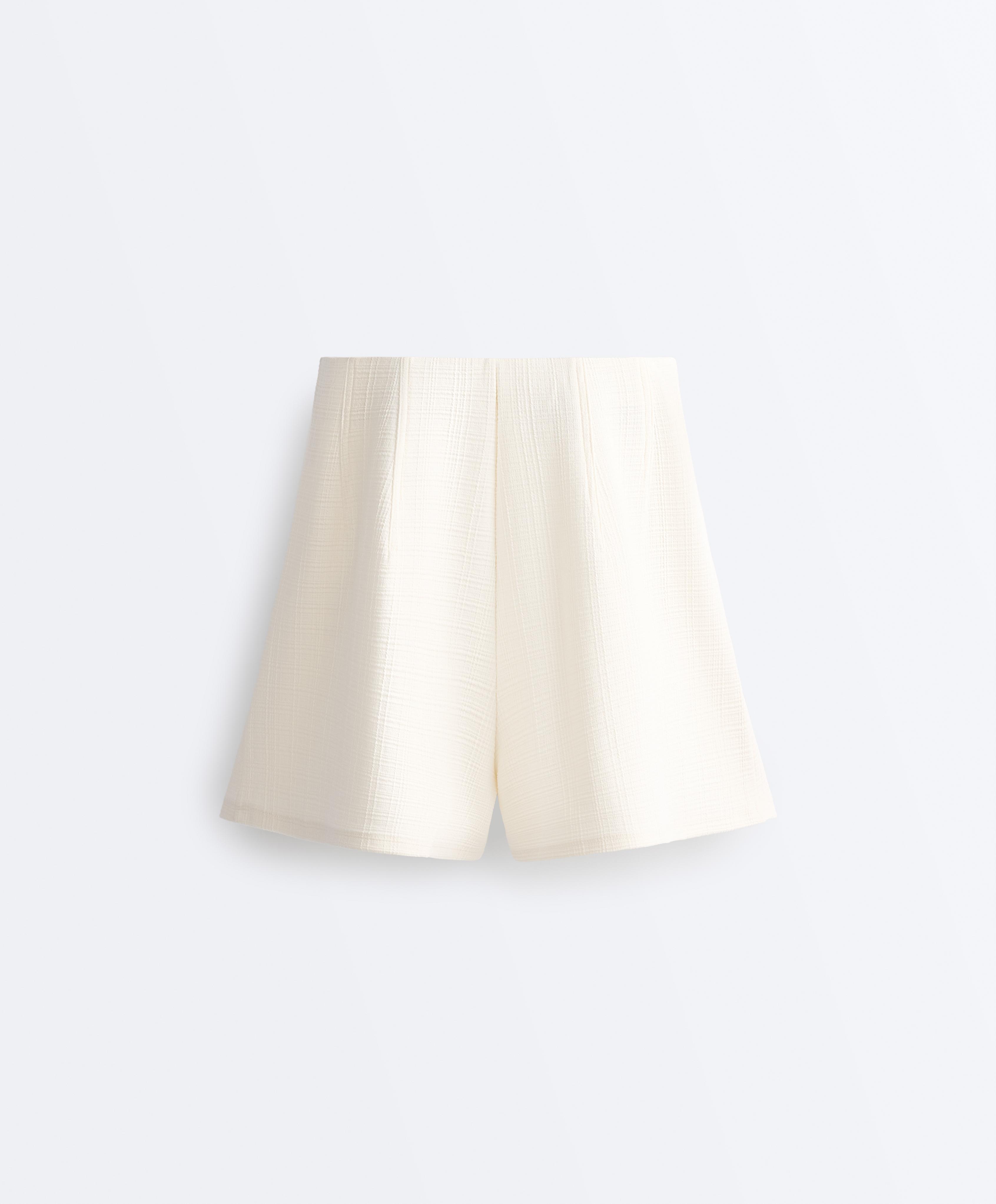 Striped textured cotton bermuda shorts — PALE ECRU