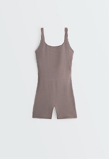 Comfortlux gingham short jumpsuit — DARK REDDISH‑BROWN 11
