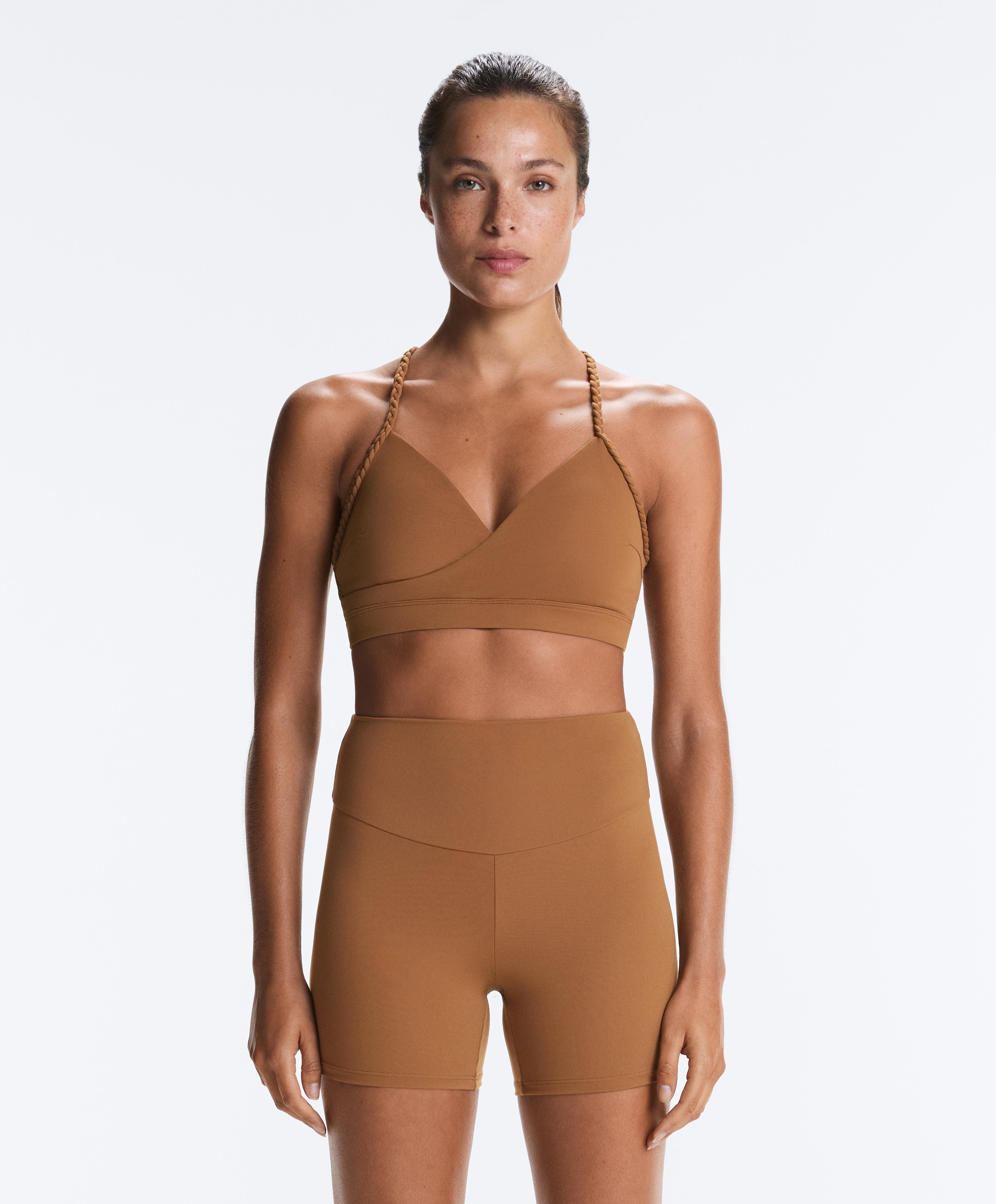 Medium-support braided Comfortlux sports bra — TOFFEE
