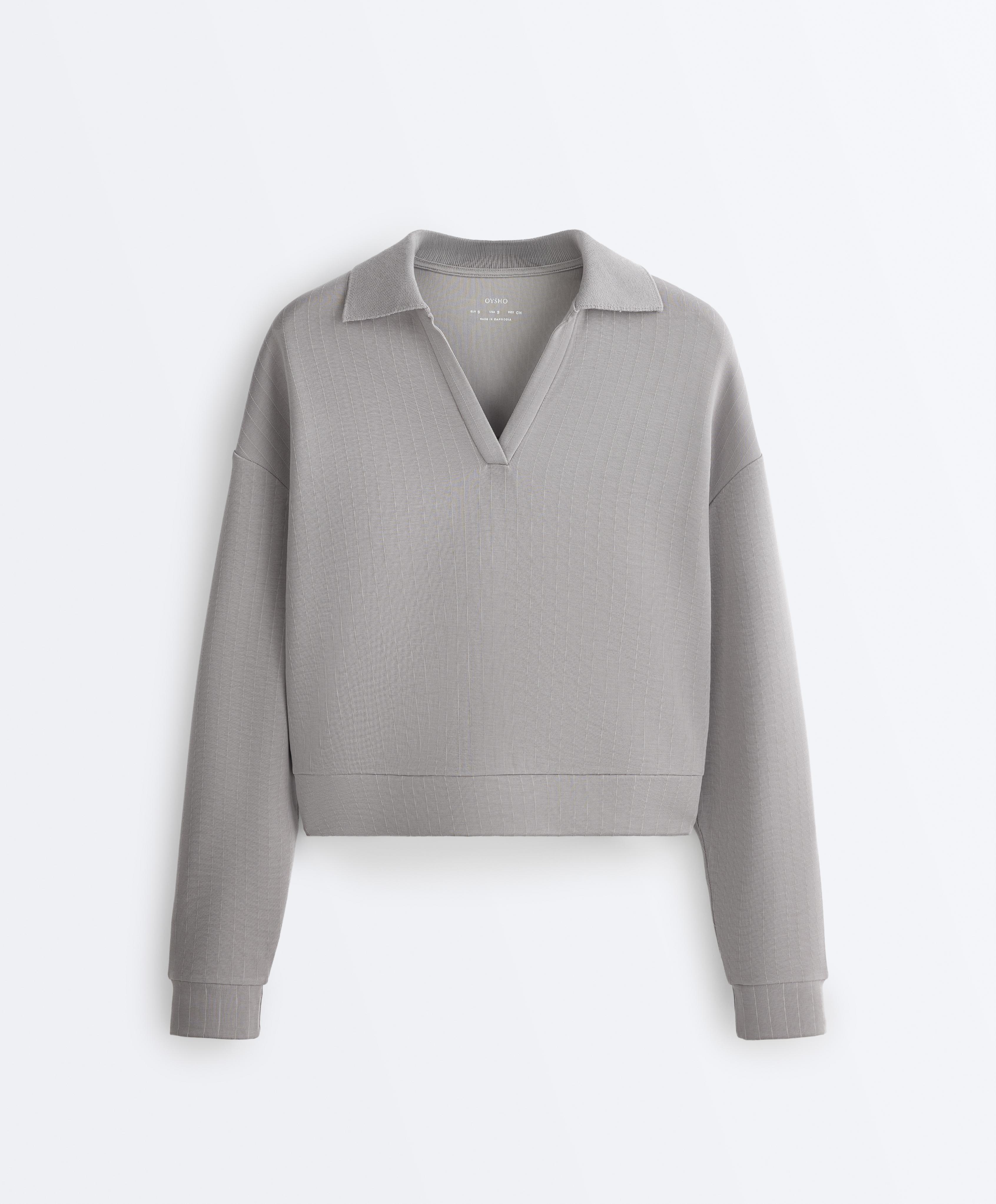 Striped polo shirt with soft touch modal — MID GREY