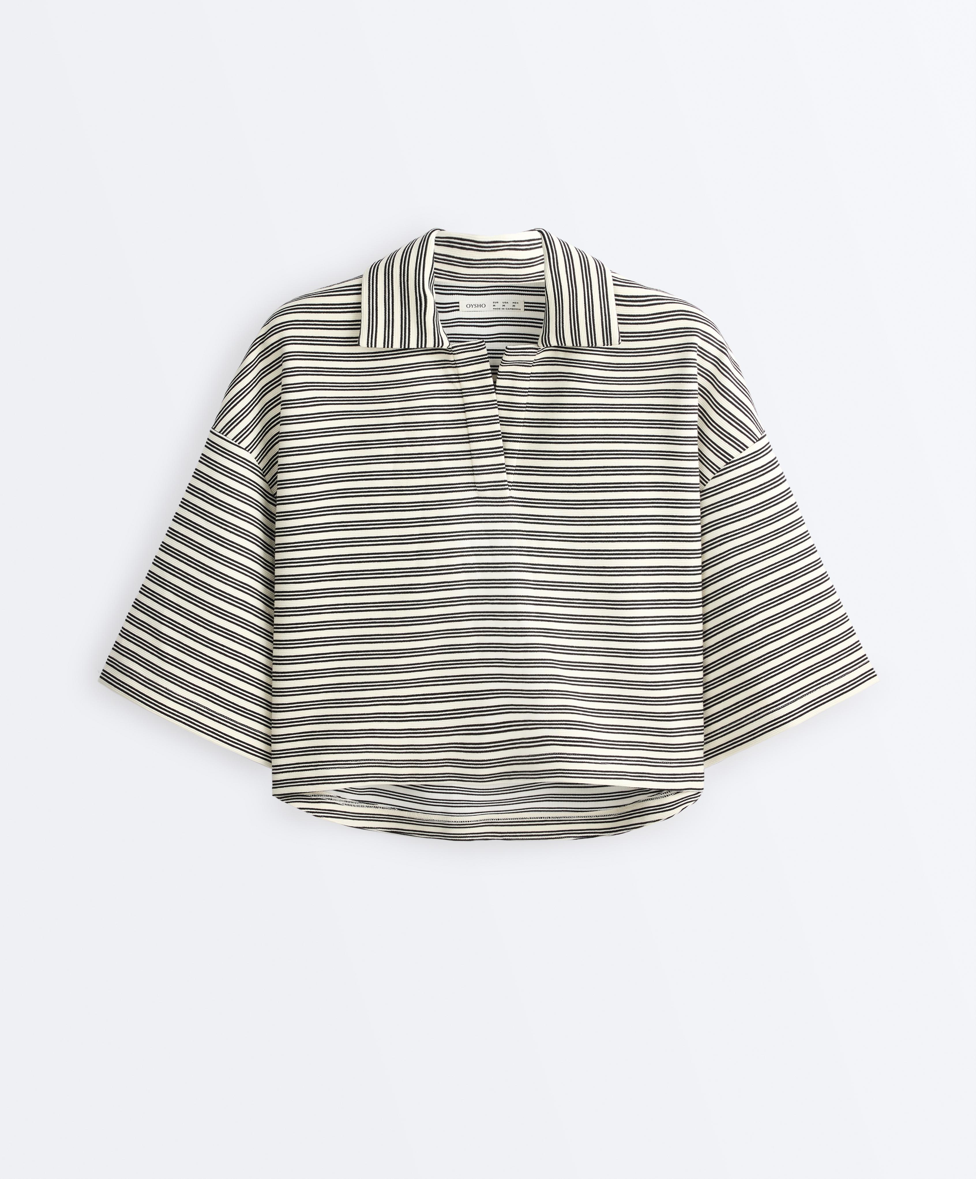 Tricou polo relaxed din amestec de bumbac, cu dungi