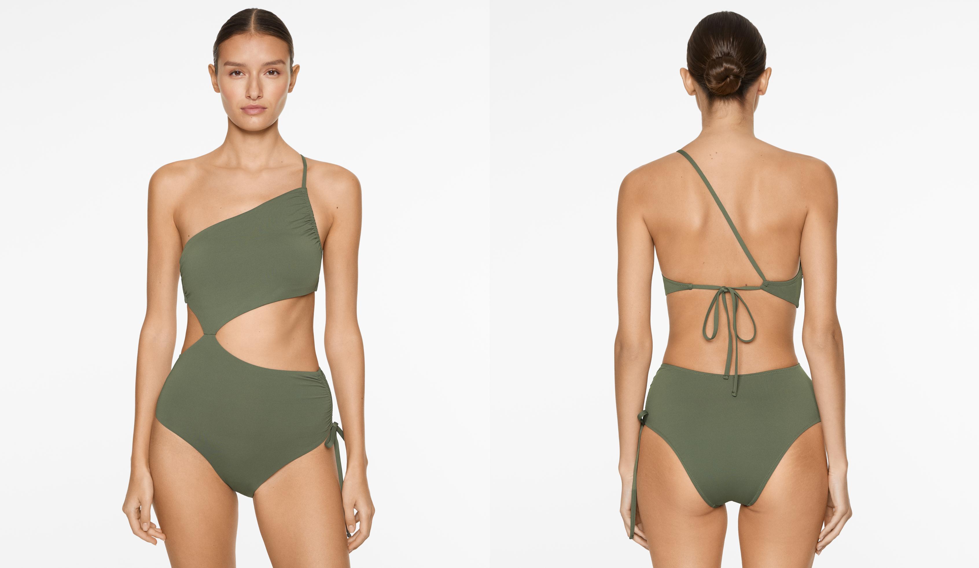 Ruched asymmetric trikini