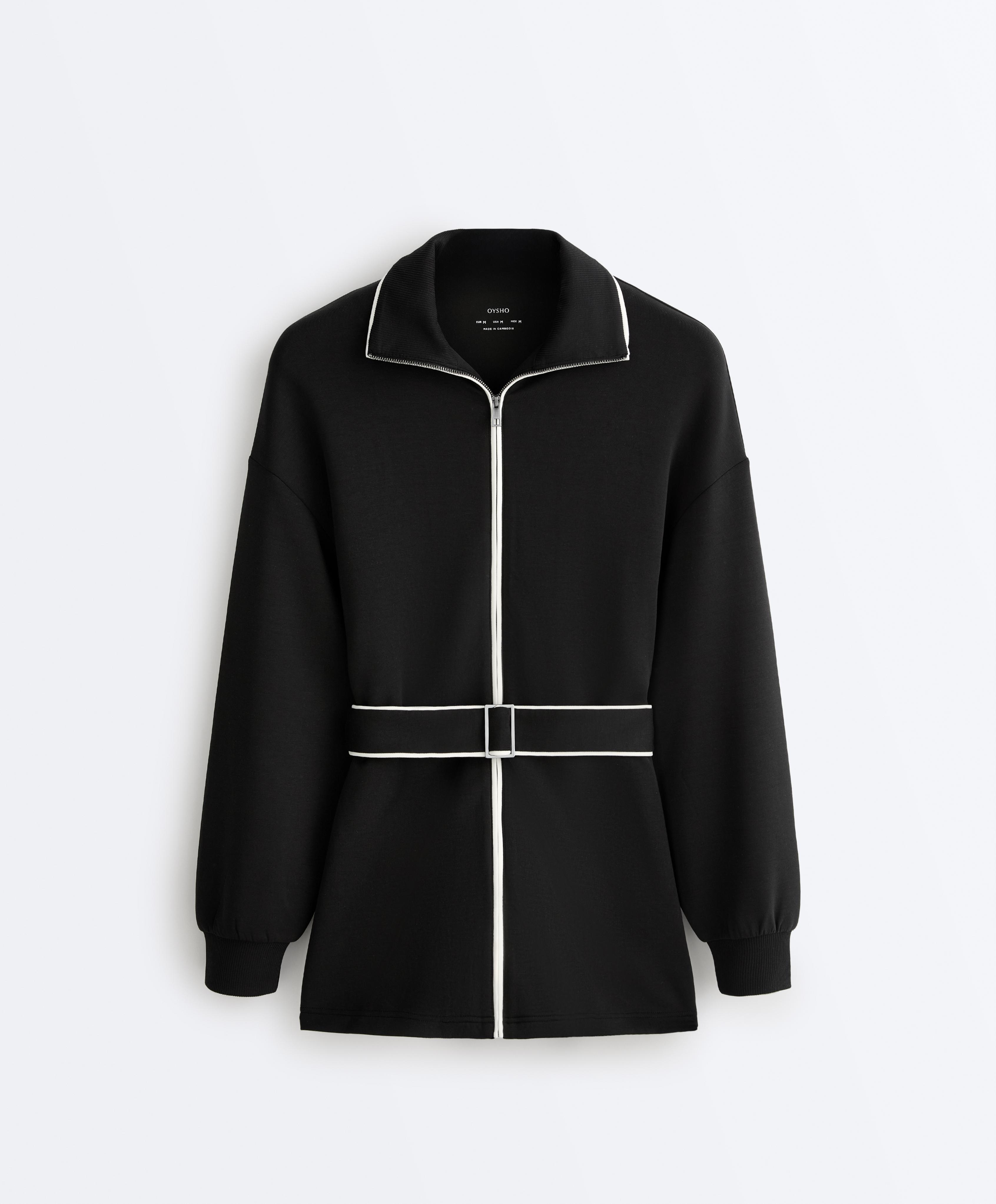 Long piping jacket with soft-touch modal