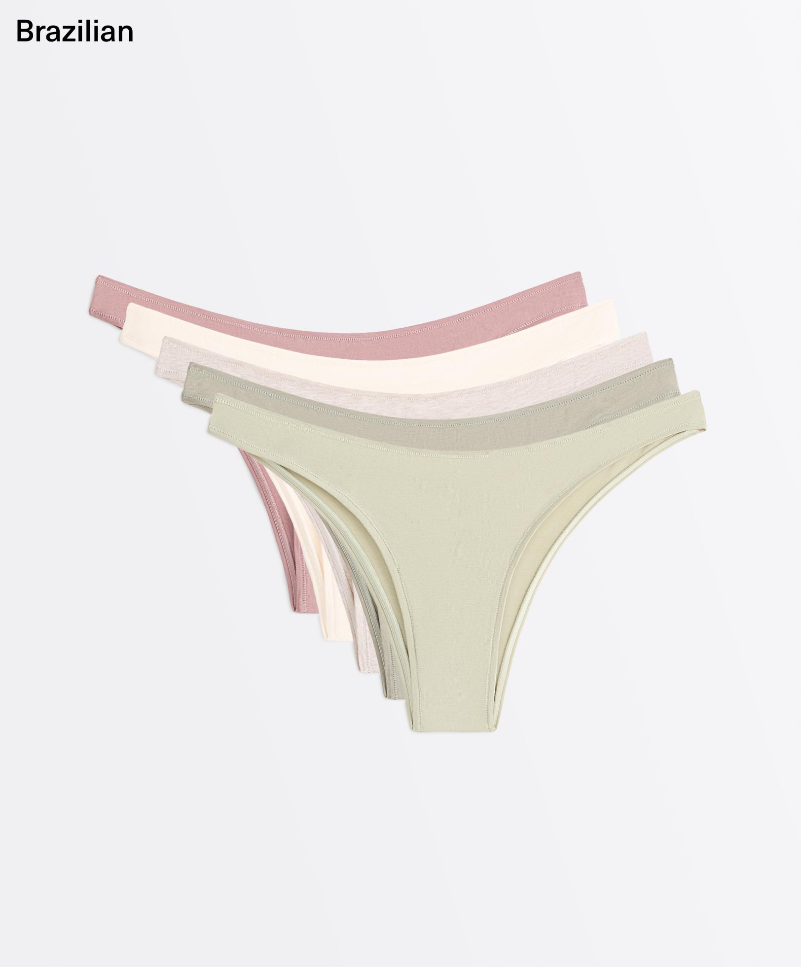 5 cotton blend Brazilian briefs — KHAKI