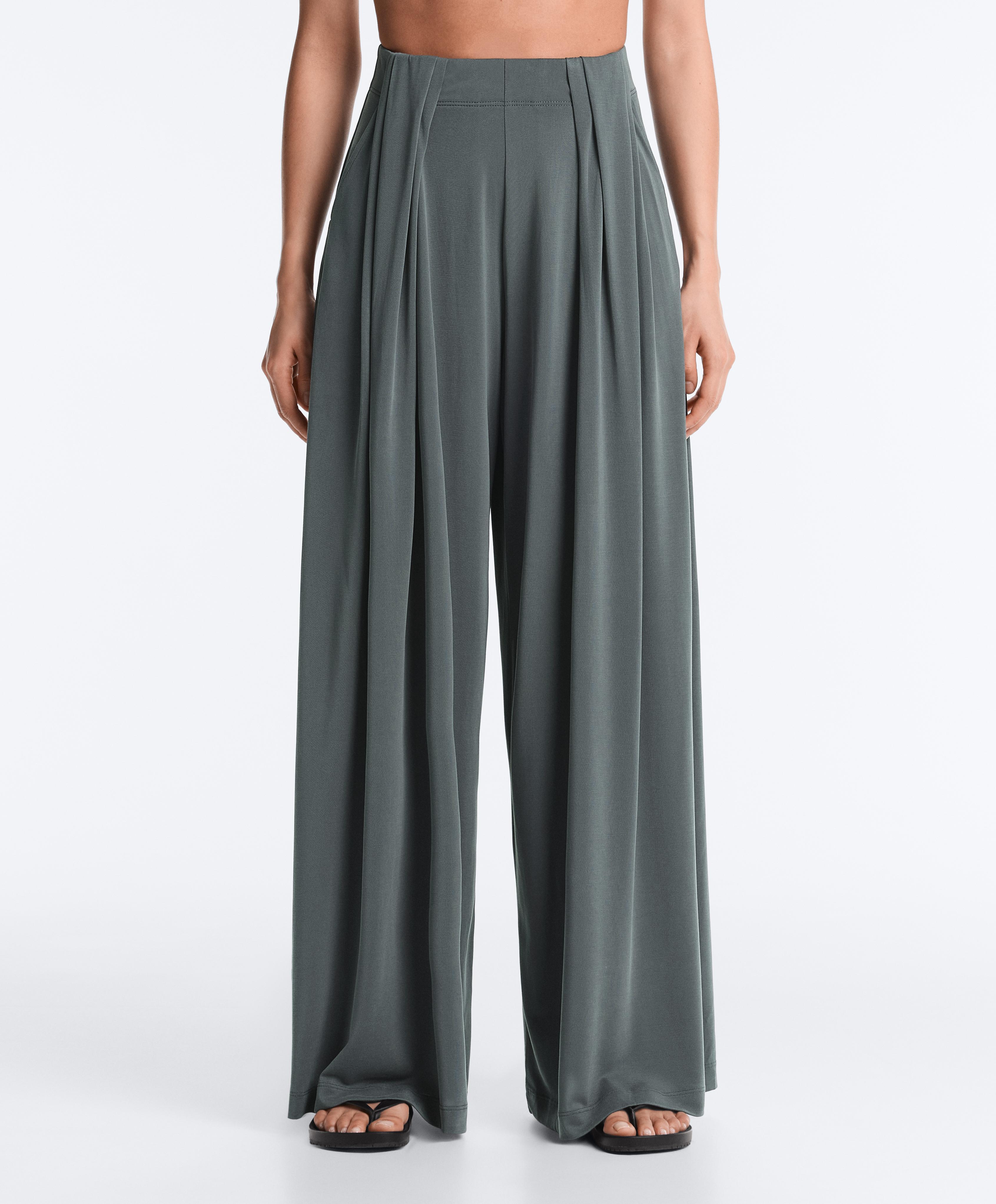 Floaty trousers with pleated modal blend waist — STEEL GREY