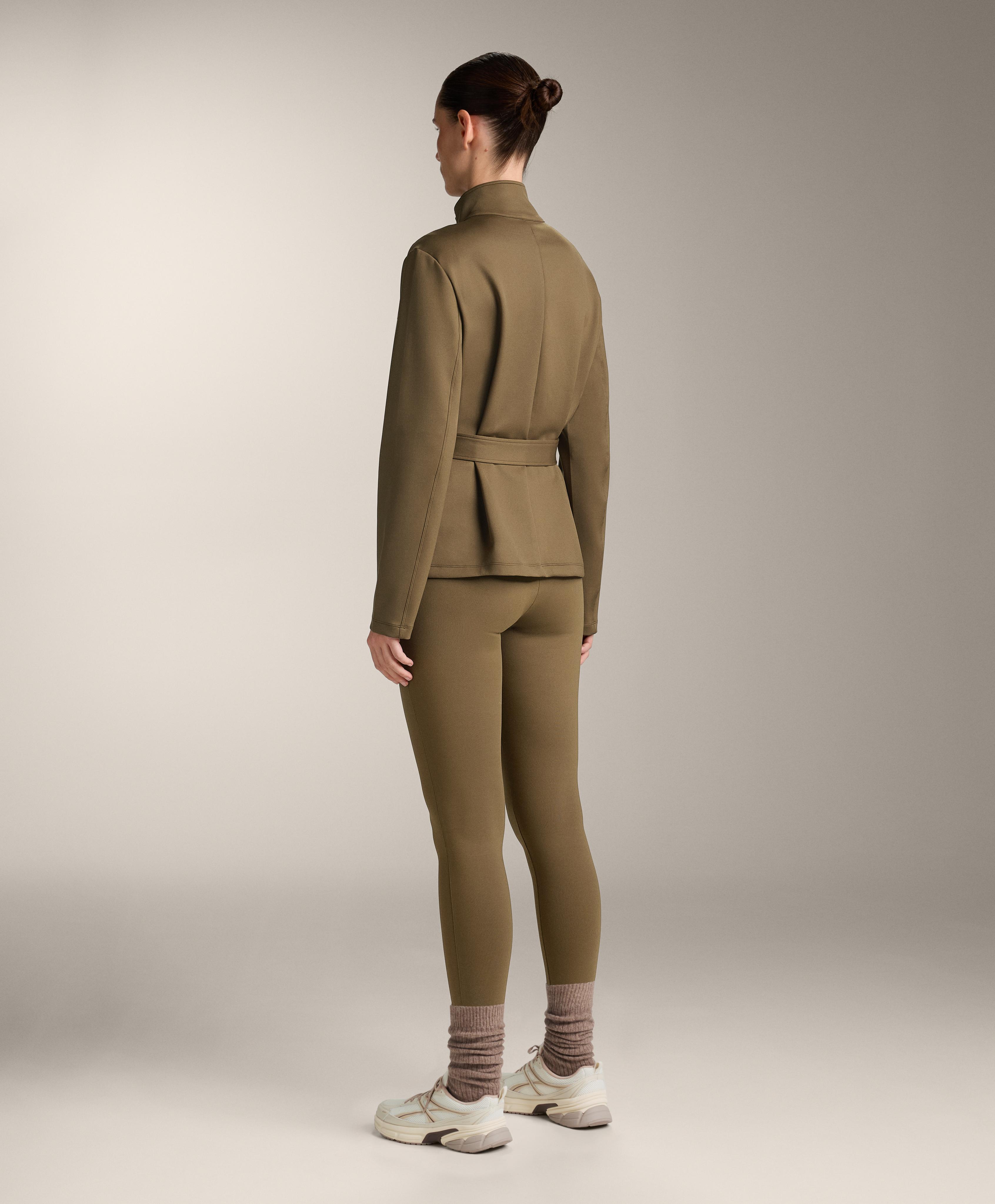 Neoprene-effect jacket with belt — OLIVE GREEN