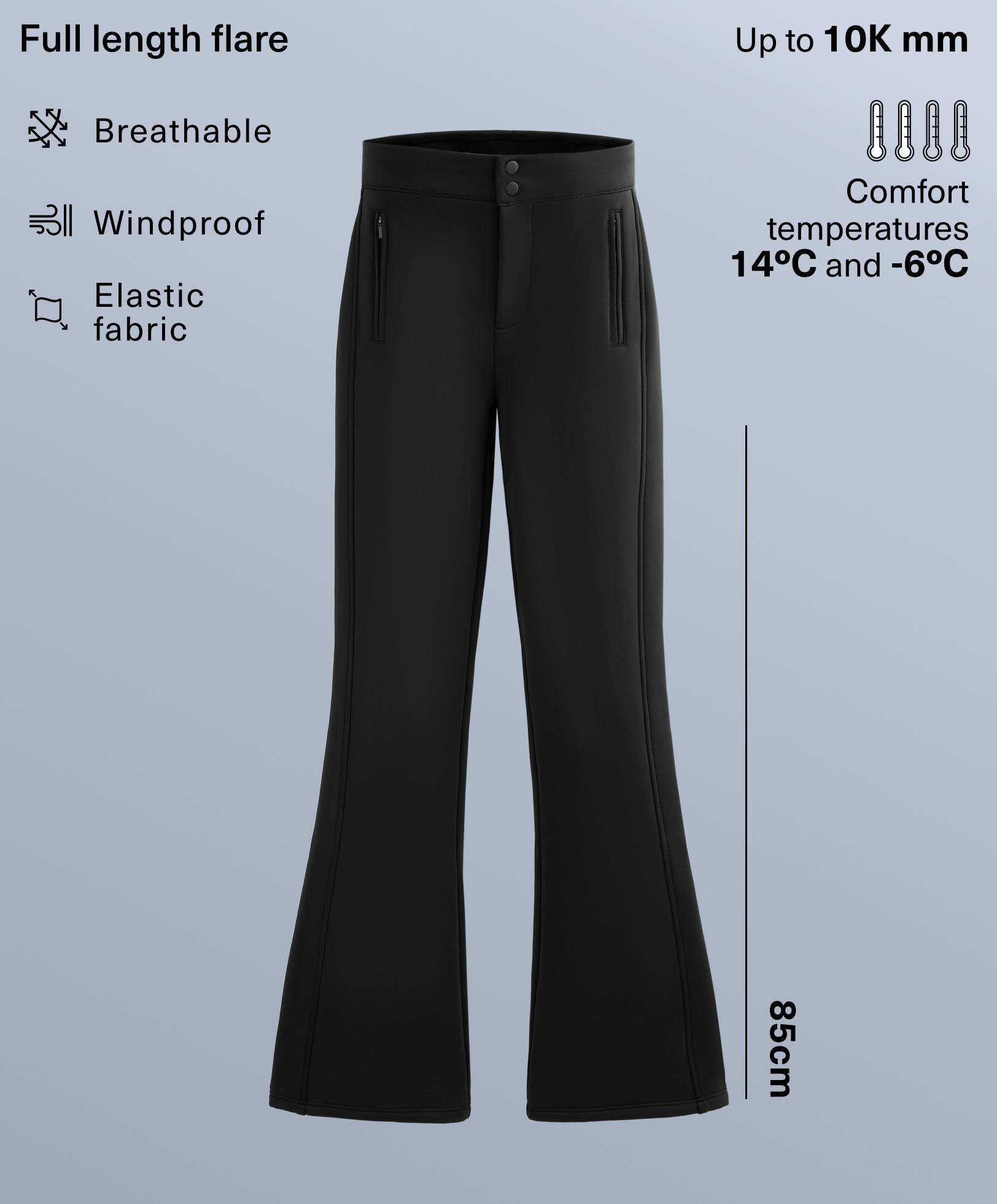 Water-resistant full length flare stretch SKI trousers — BLACK